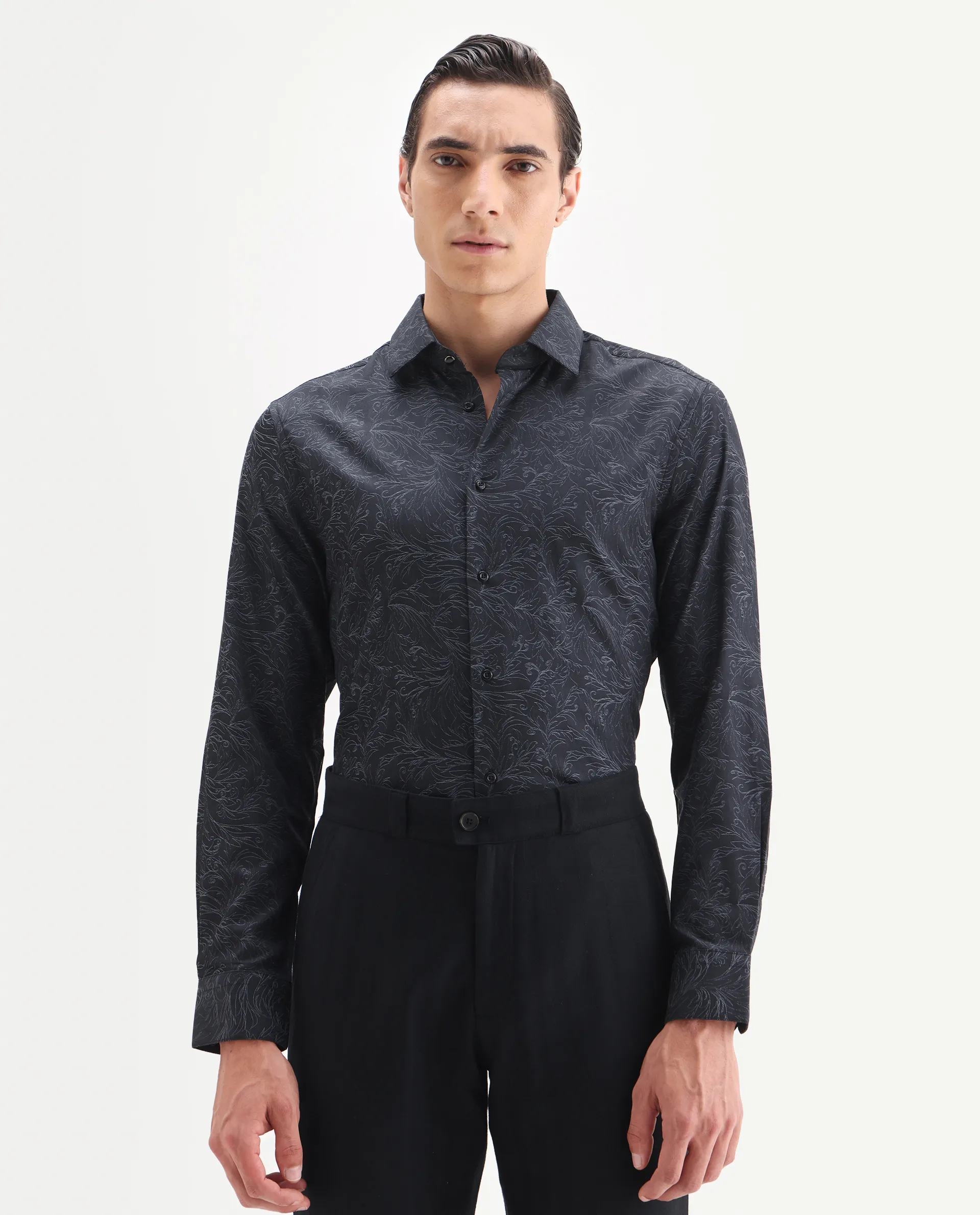 Rare Rabbit Men's Seld Dusky Purple Cotton Blend Spread Collar Regular Fit Jacquard Shirt - Image 4