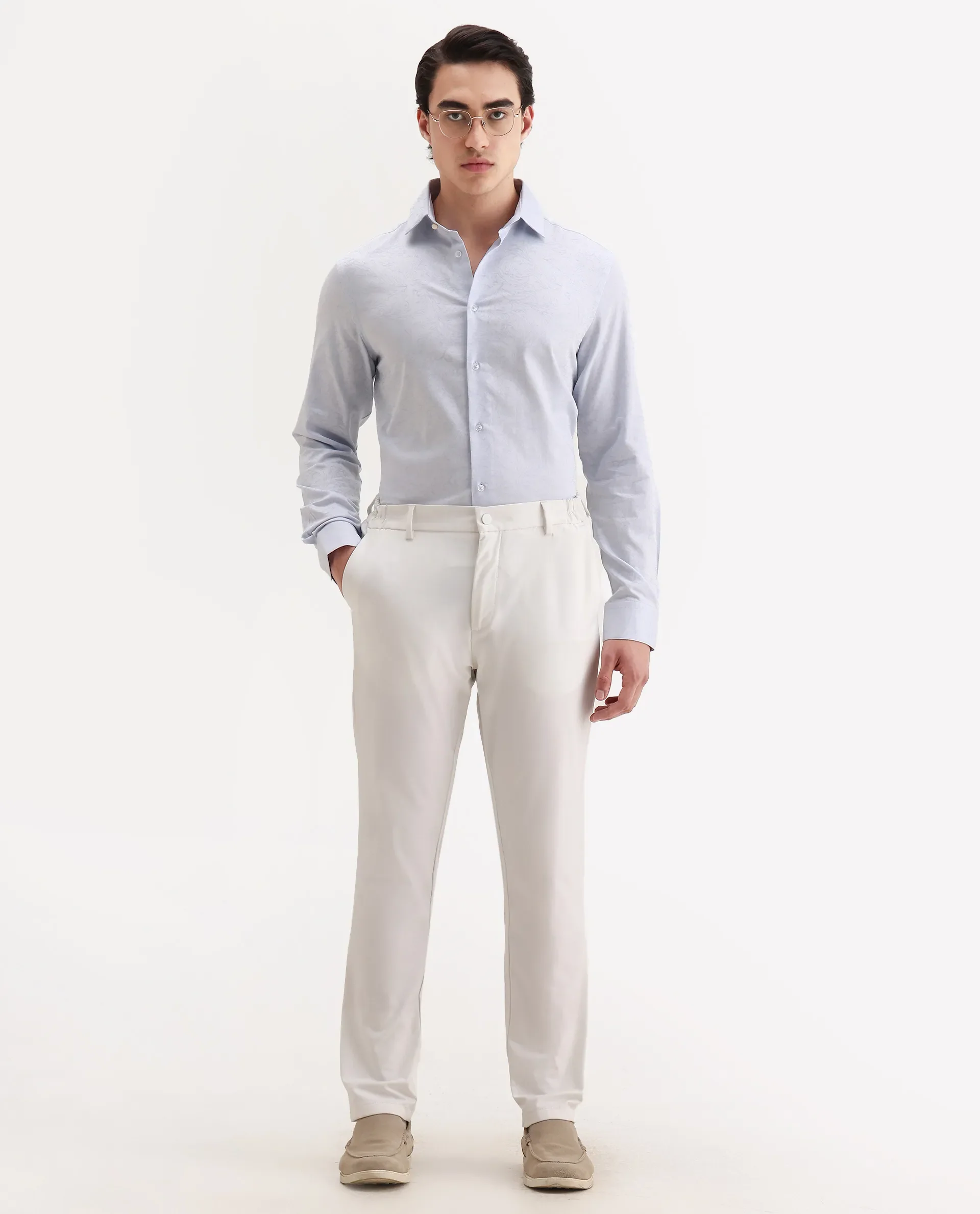 Rare Rabbit Men's Seld Pastel Blue Cotton Blend Spread Collar Regular Fit Jacquard Shirt - Image 2