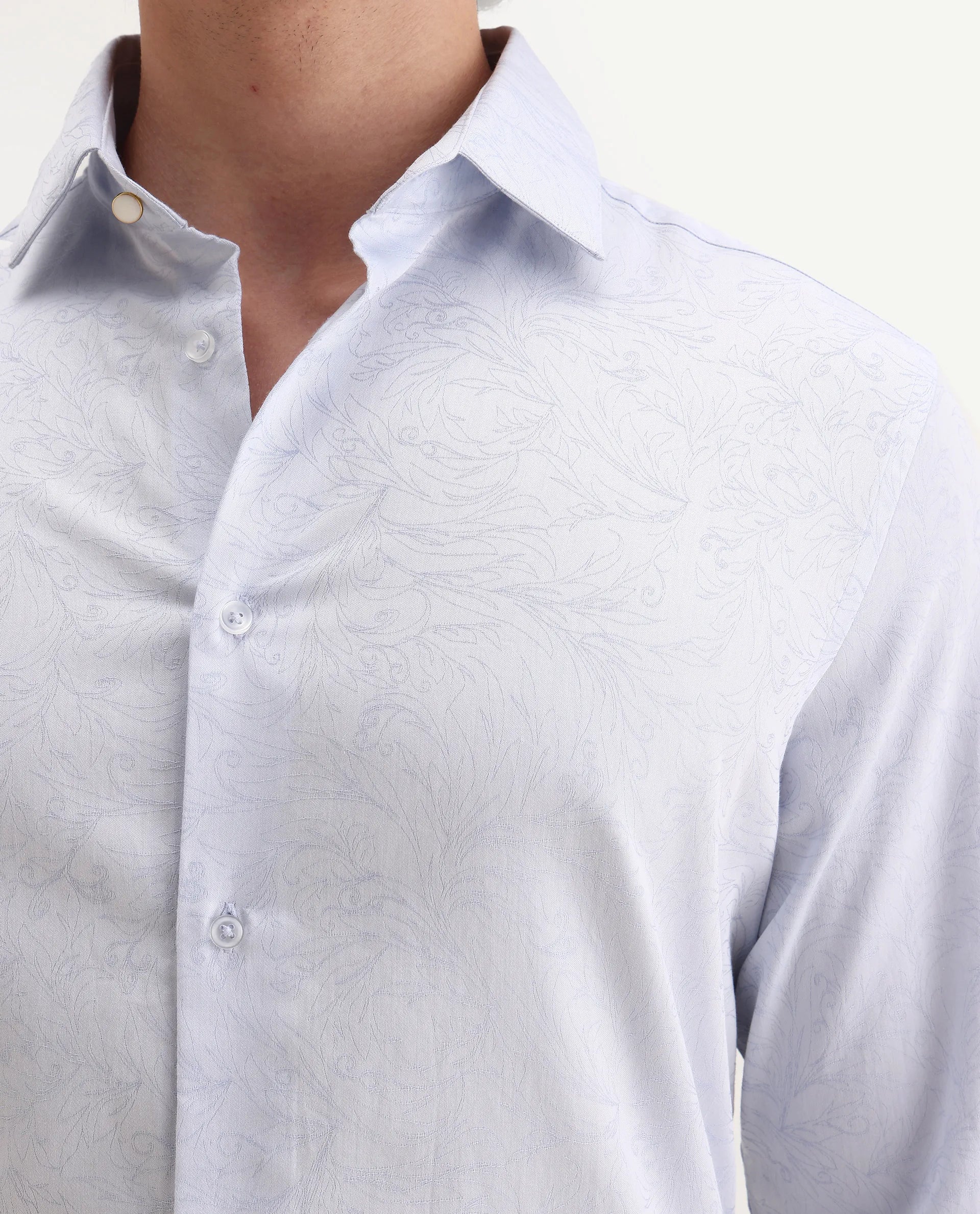 Rare Rabbit Men's Seld Pastel Blue Cotton Blend Spread Collar Regular Fit Jacquard Shirt - Image 3