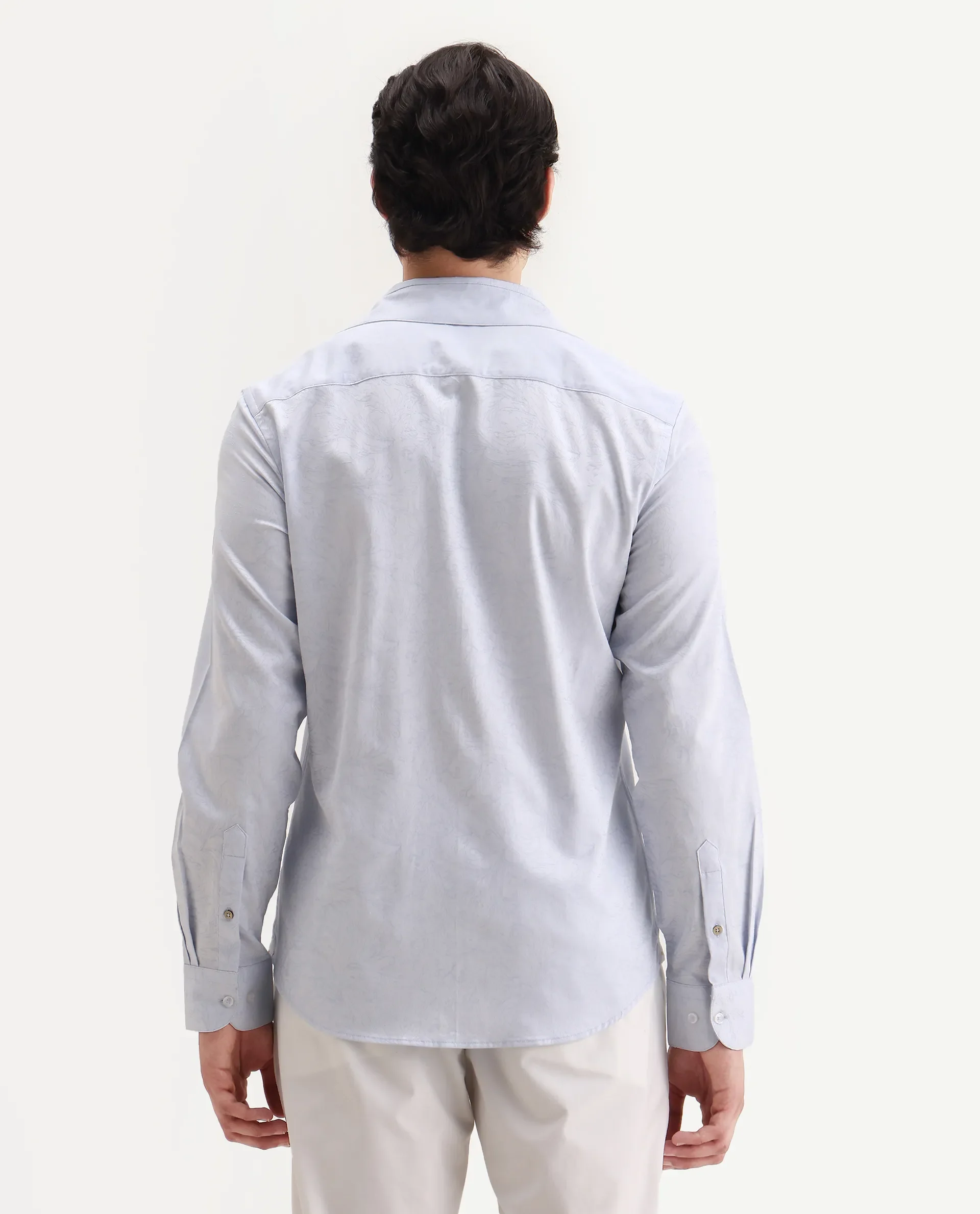 Rare Rabbit Men's Seld Pastel Blue Cotton Blend Spread Collar Regular Fit Jacquard Shirt - Image 7