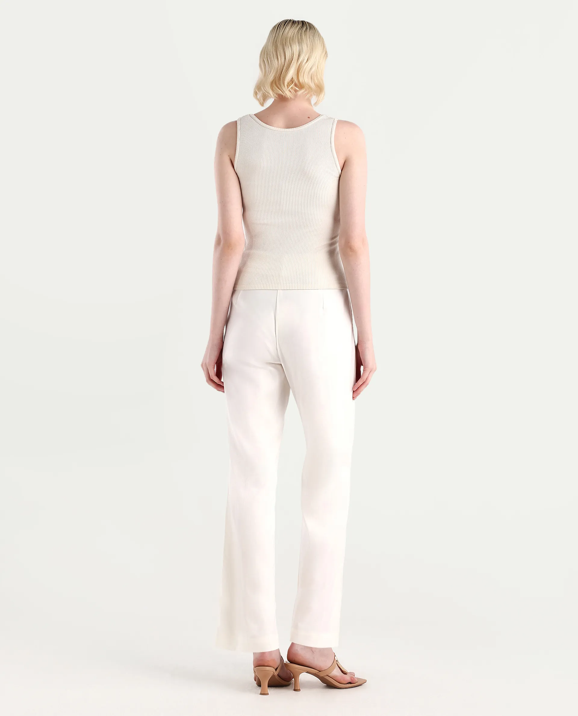 Rareism Women's Selene White Cotton Blend Plain Ankle Length Straight Fit Trouser - Image 7