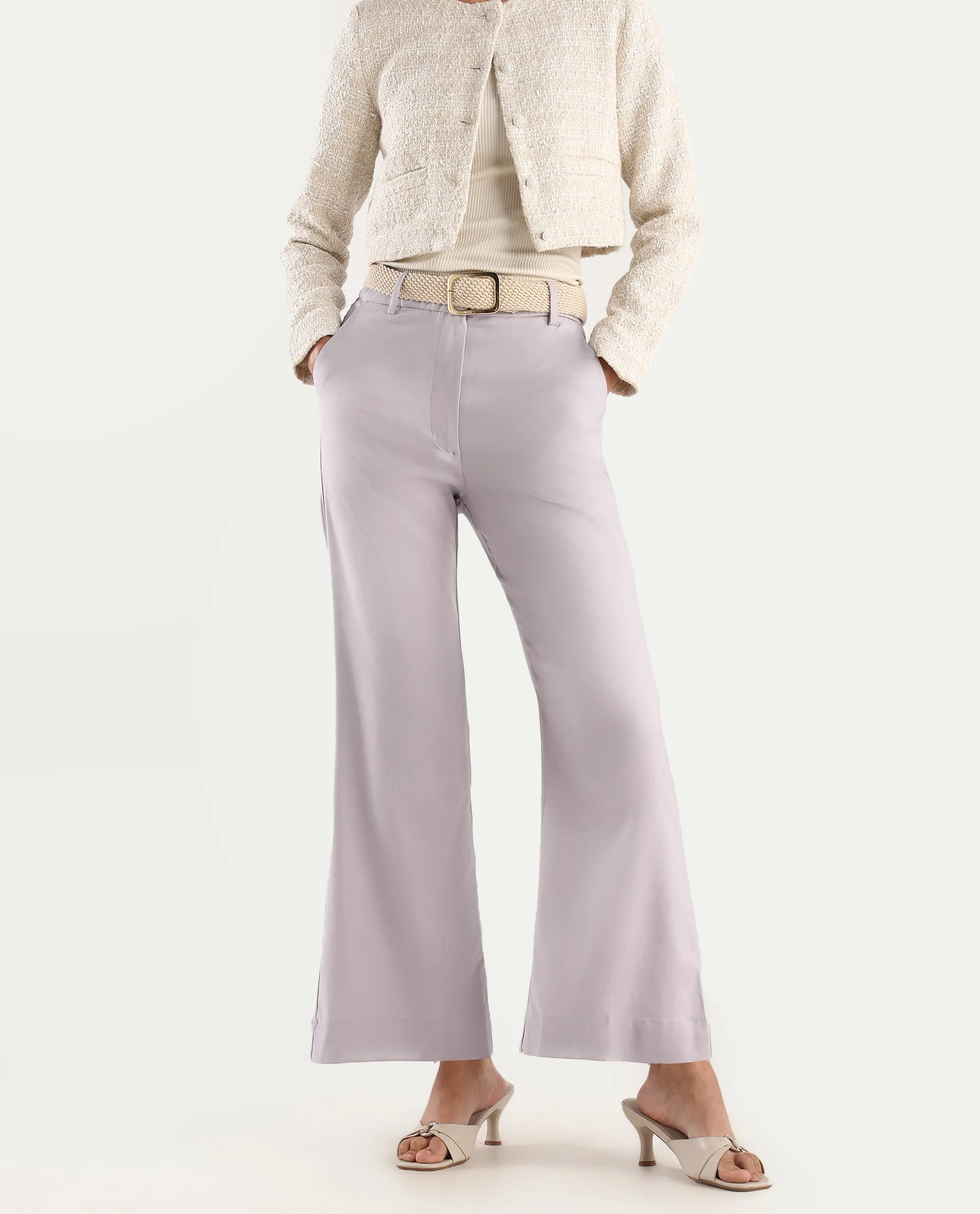 Rareism Women's Selene Purple Cotton Plain Ankle Length Straight Fit Trouser - Image 2