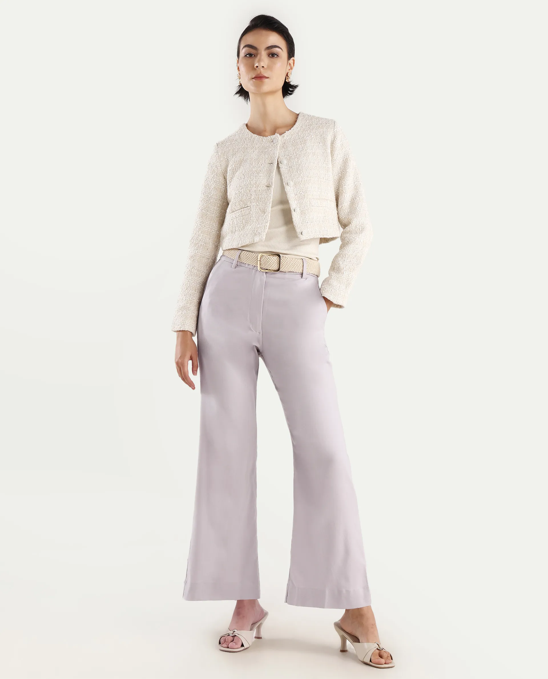 Rareism Women's Selene Purple Cotton Plain Ankle Length Straight Fit Trouser - Image 3