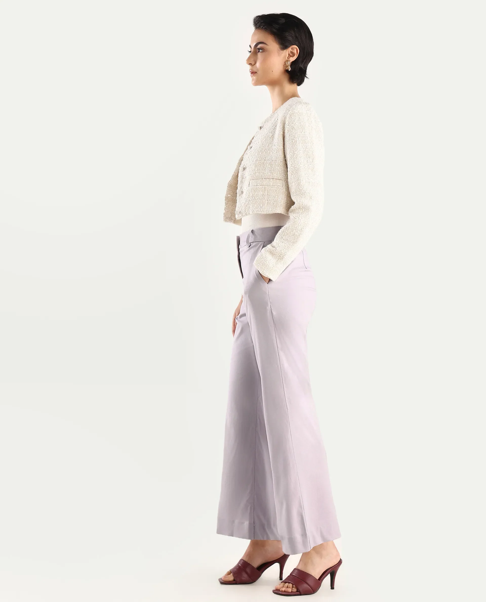 Rareism Women's Selene Purple Cotton Plain Ankle Length Straight Fit Trouser - Image 4
