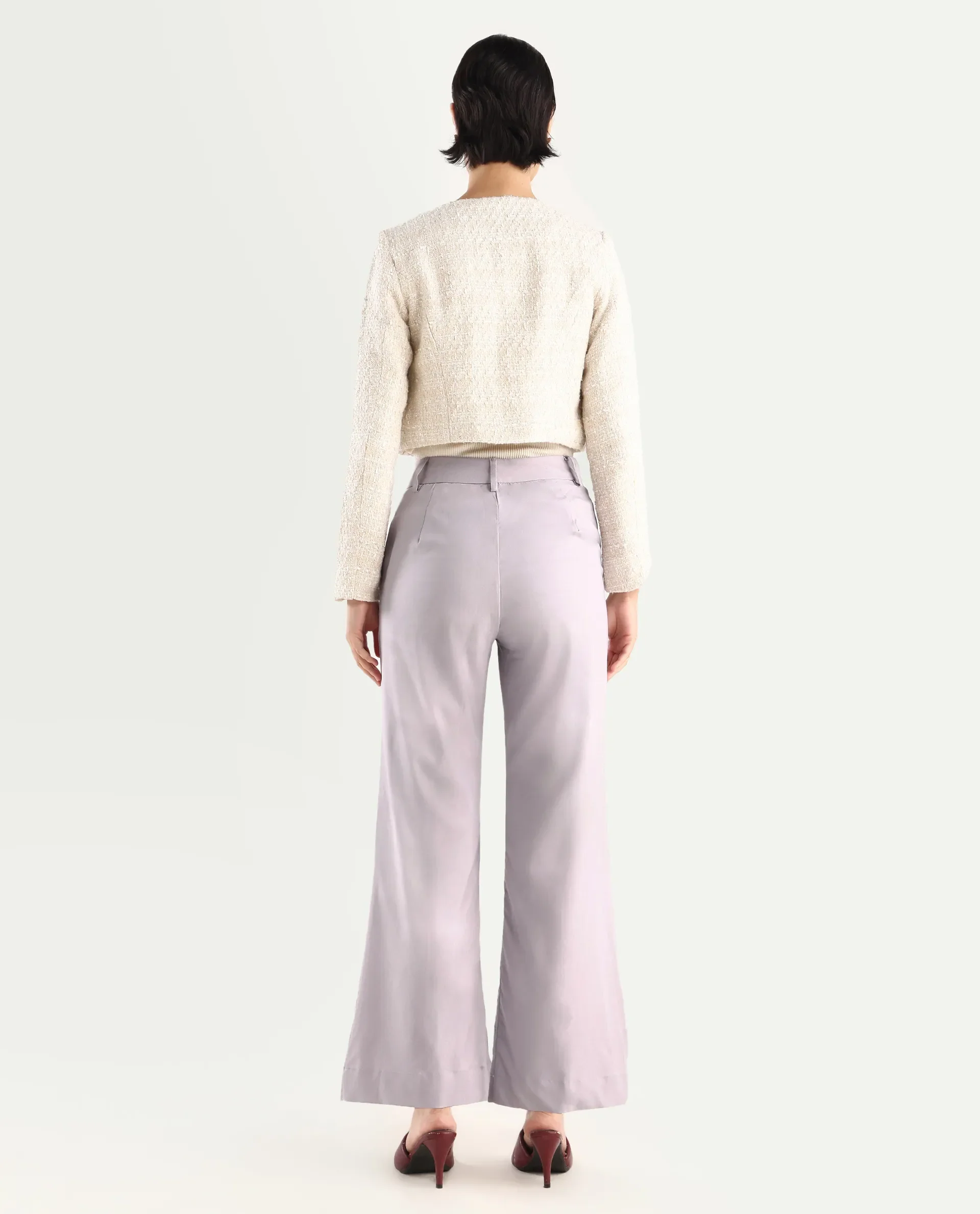 Rareism Women's Selene Purple Cotton Plain Ankle Length Straight Fit Trouser - Image 6