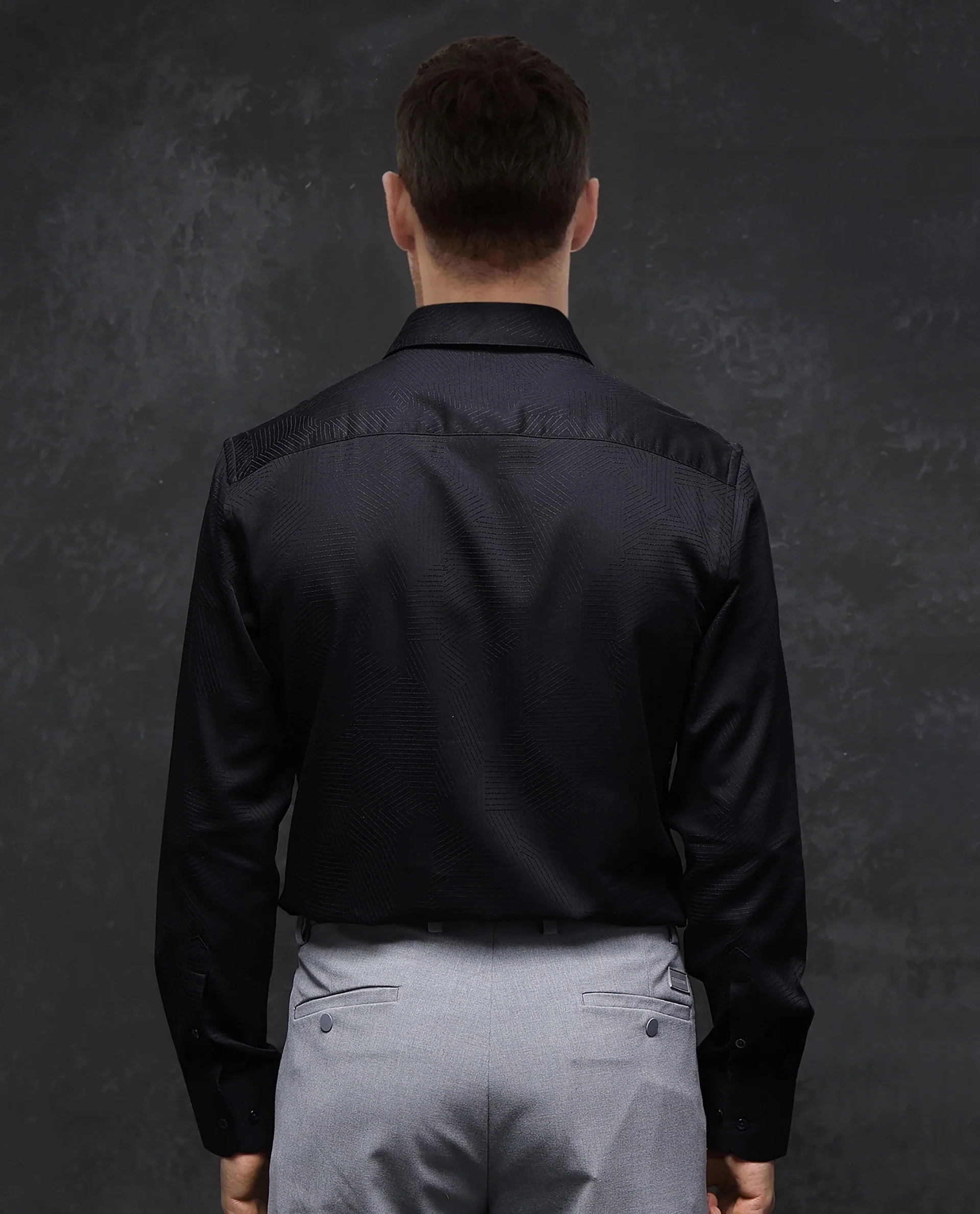 Rare Rabbit Men's Selve Black Cotton Blend Jacquard Regular Fit Full Sleeve Collared Shirt - Image 4