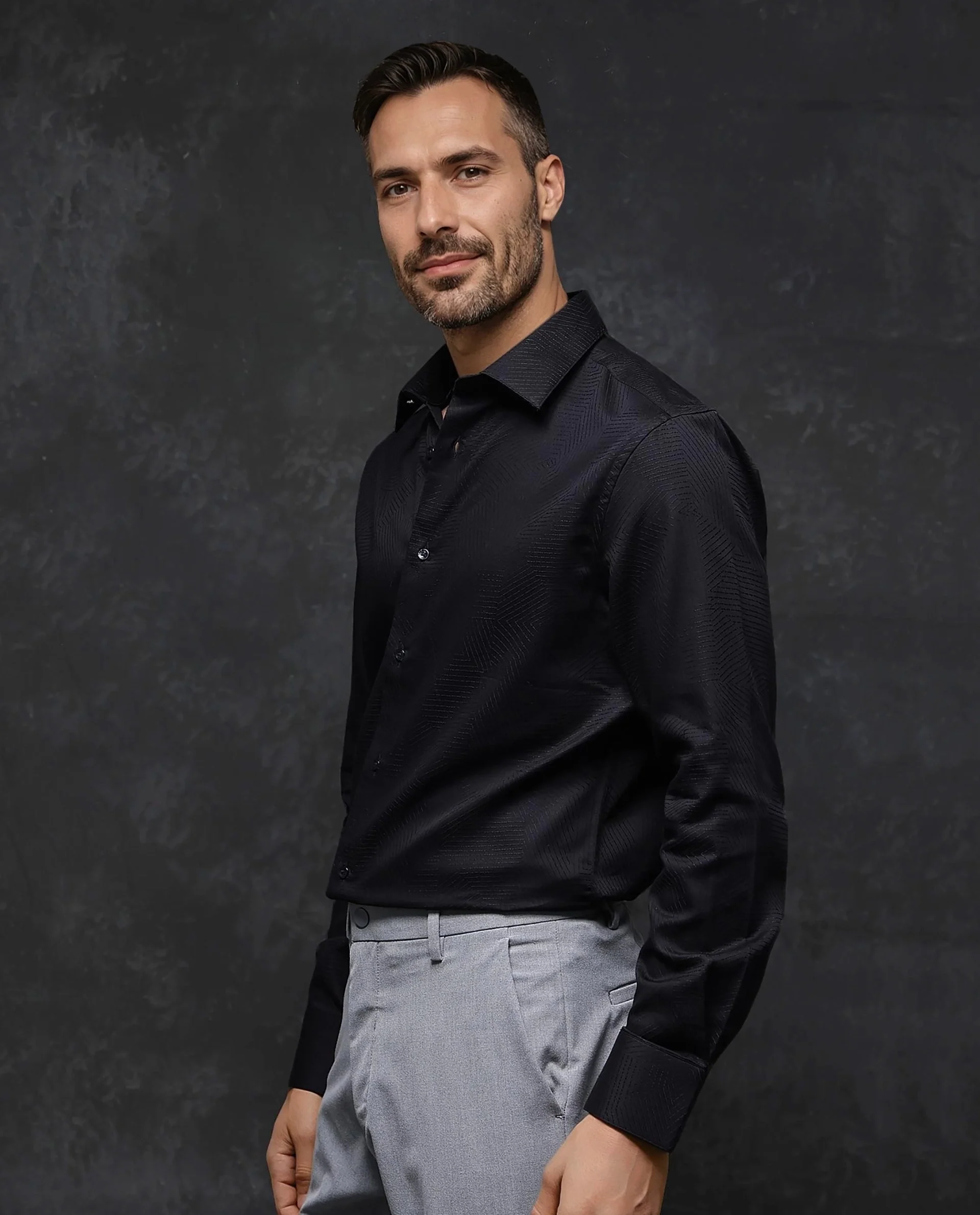 Rare Rabbit Men's Selve Black Cotton Blend Jacquard Regular Fit Full Sleeve Collared Shirt - Image 5