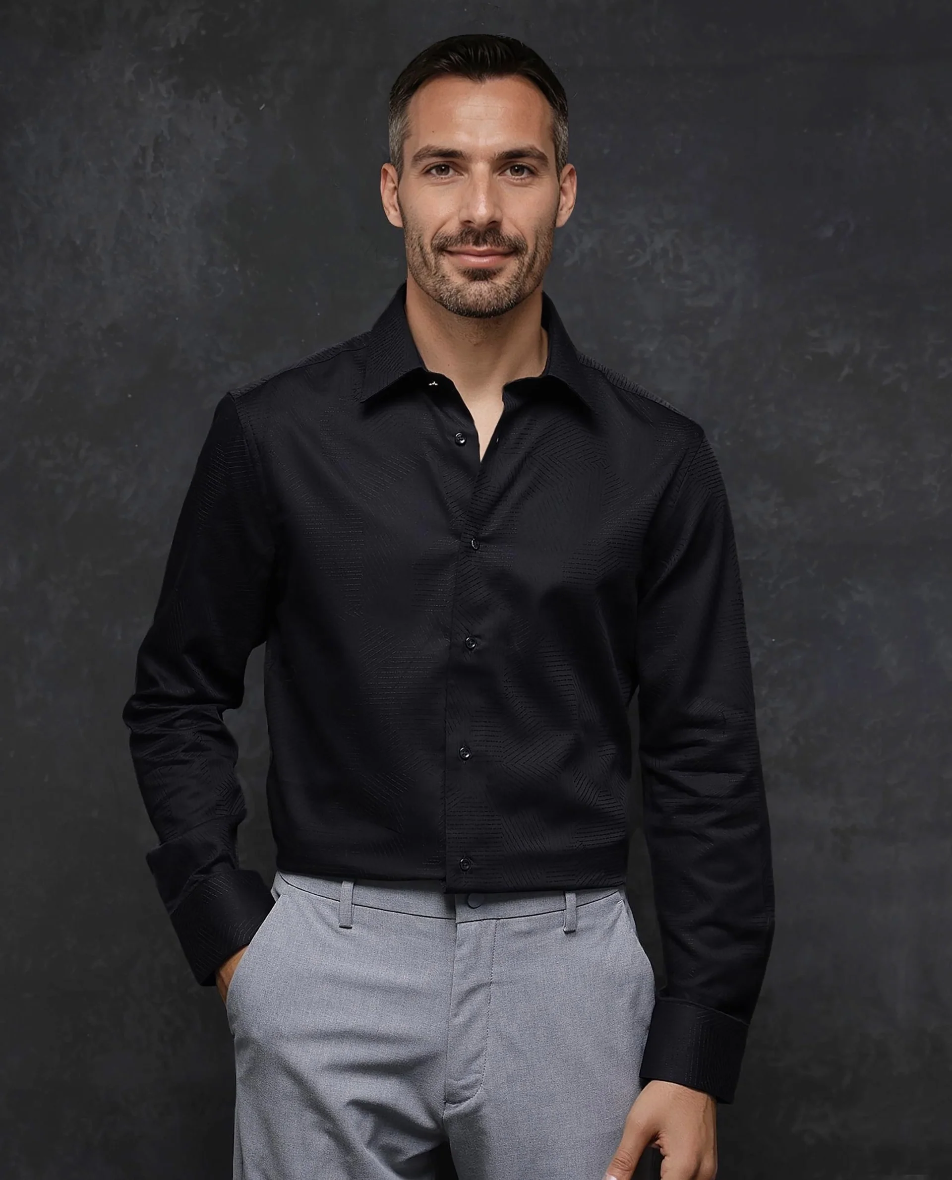 Rare Rabbit Men's Selve Black Cotton Blend Jacquard Regular Fit Full Sleeve Collared Shirt - Image 9