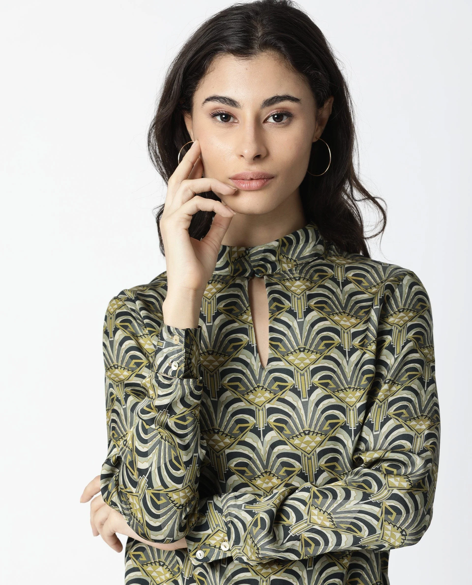 Rareism Women Semi Green Top Full Sleeves Printed - Image 2