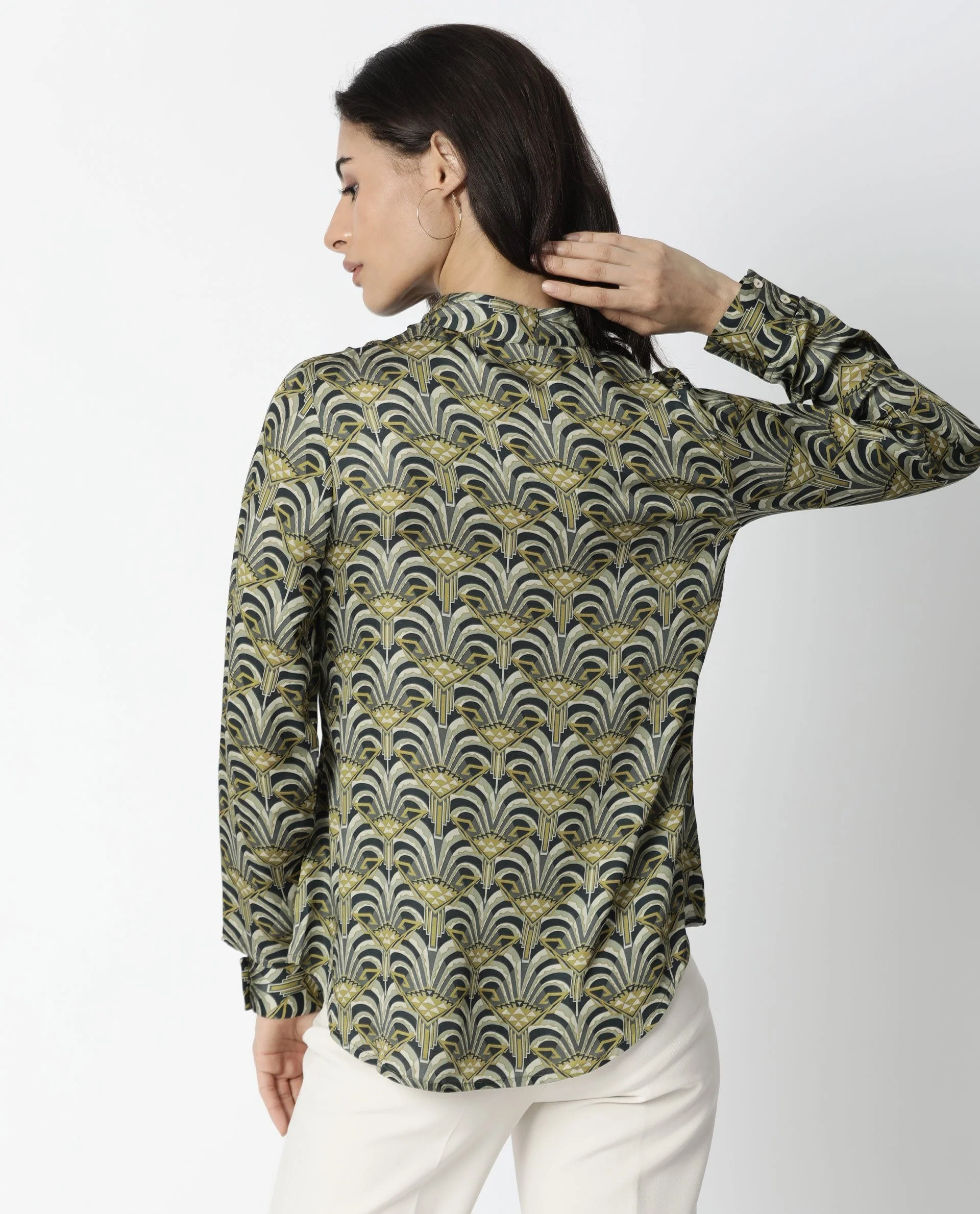 Rareism Women Semi Green Top Full Sleeves Printed - Image 3