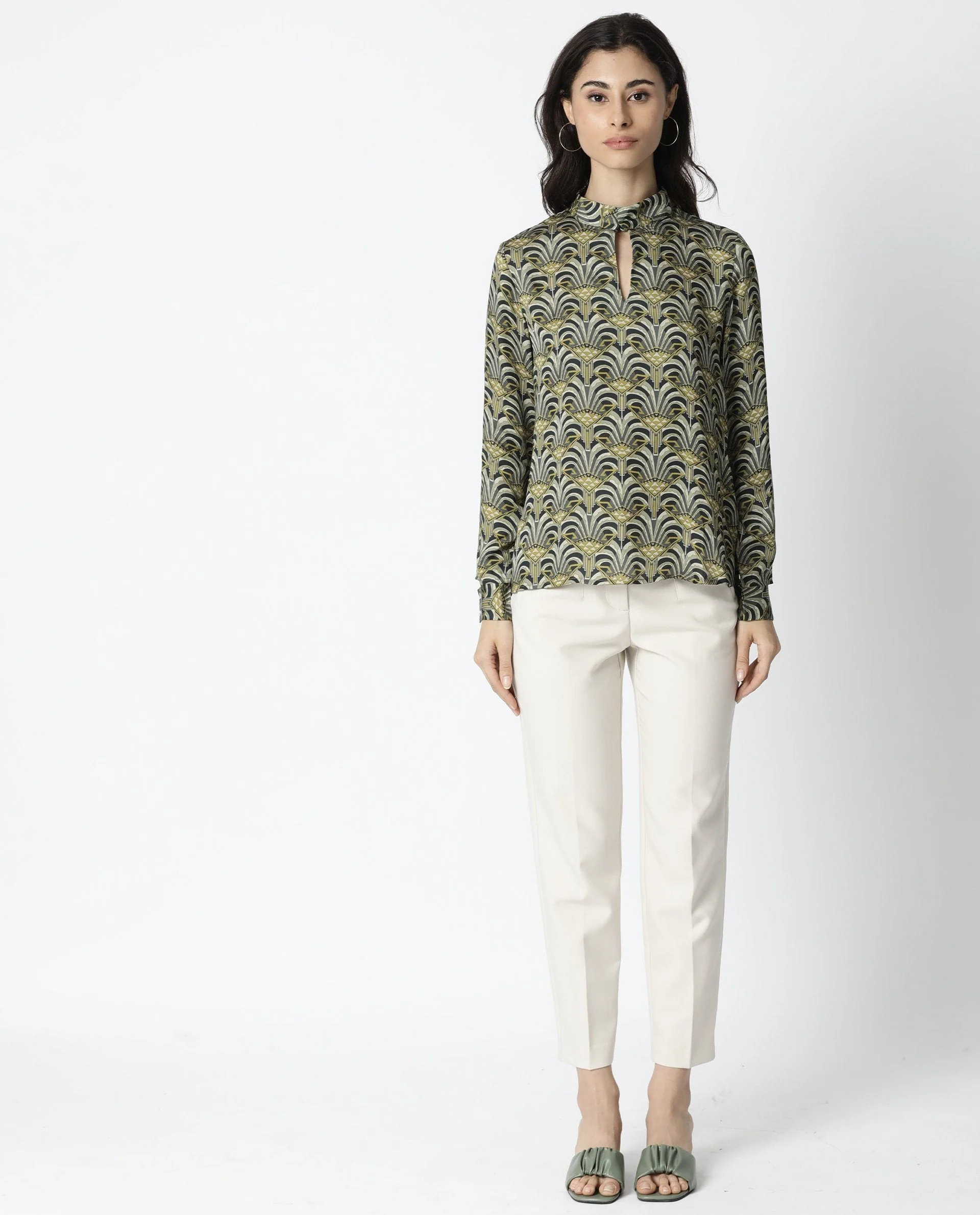 Rareism Women Semi Green Top Full Sleeves Printed - Image 4