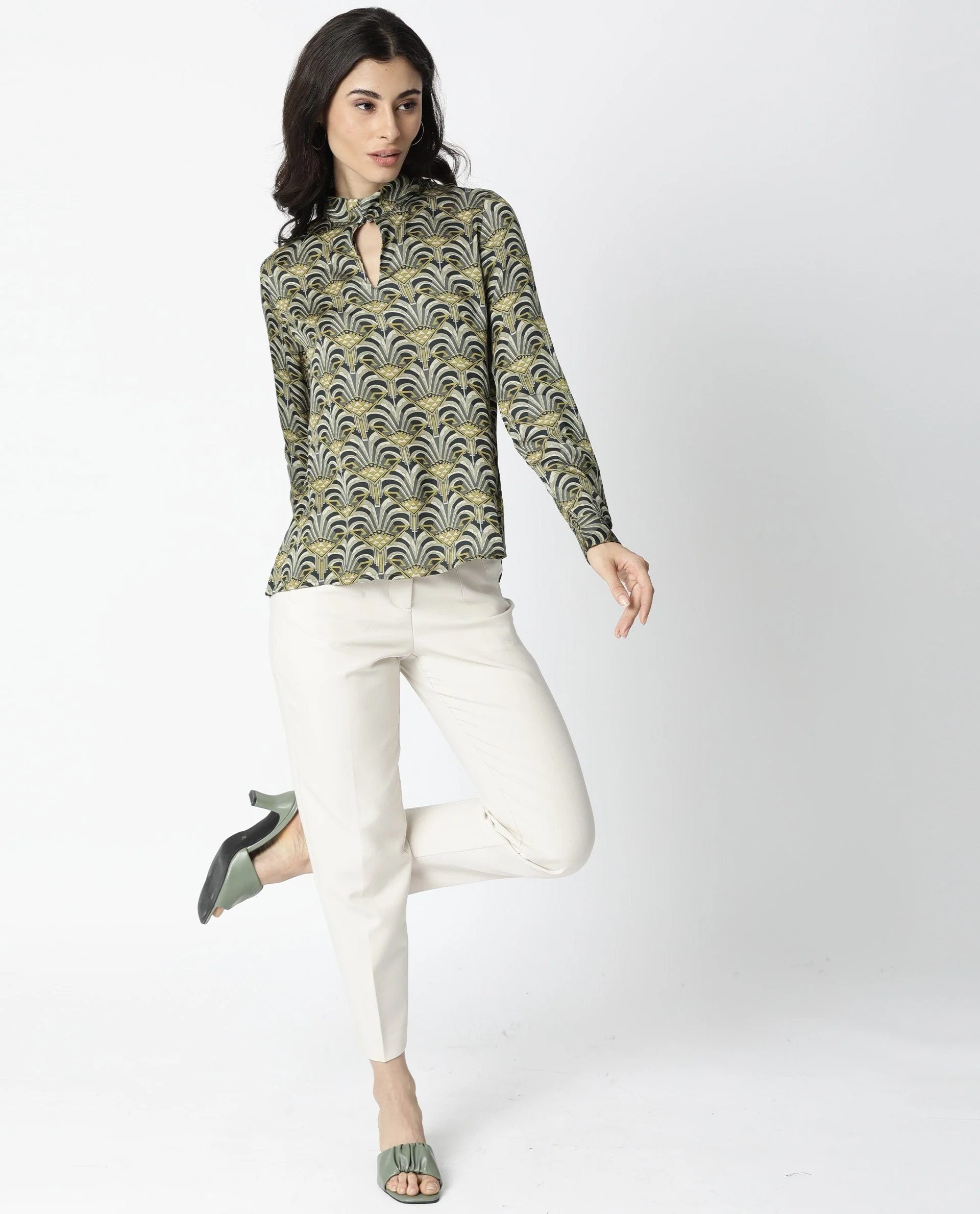 Rareism Women Semi Green Top Full Sleeves Printed - Image 5