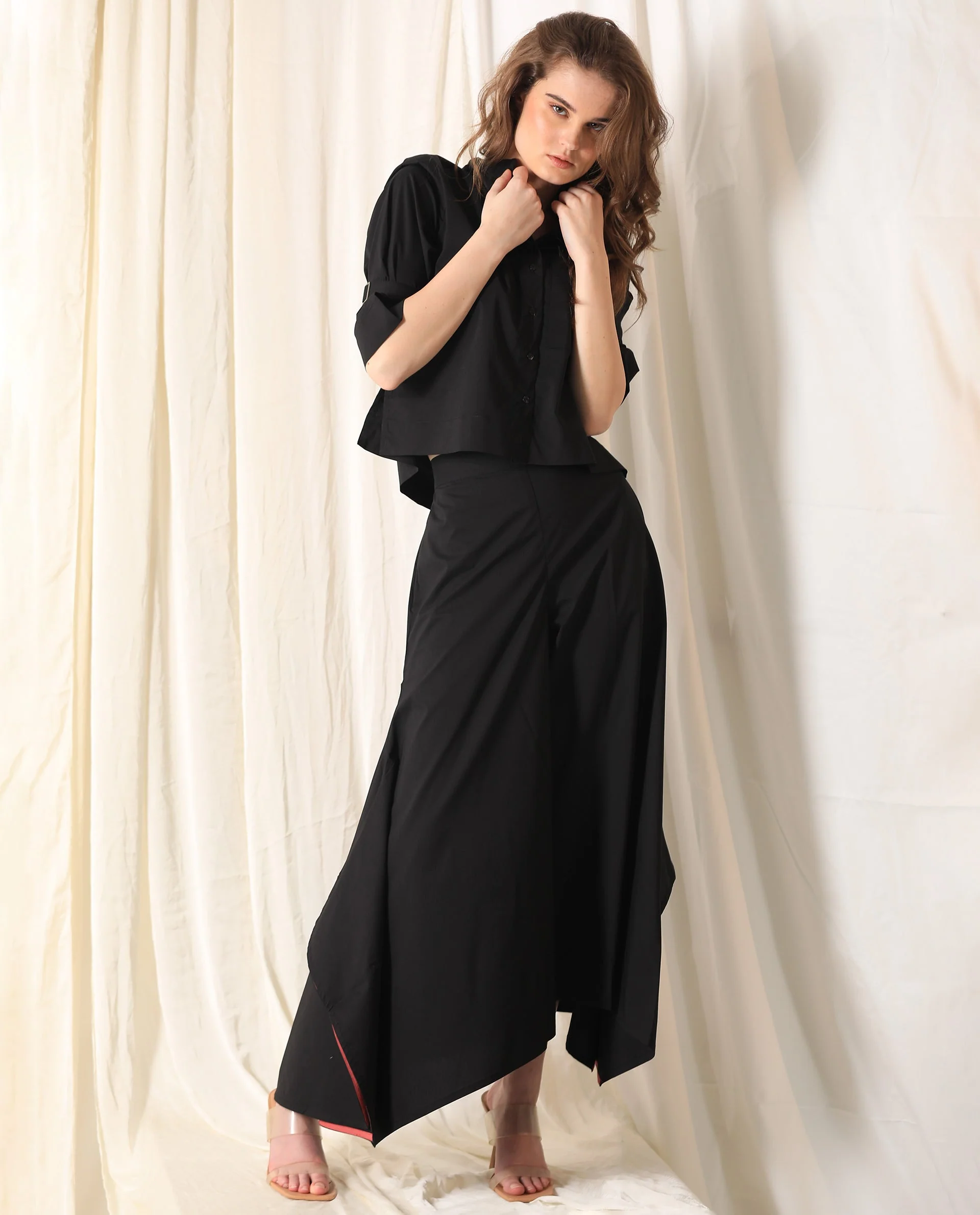 Rareism Women's Sendai Black Mandarin Collar Plain Knee Length Regular Fit Top - Image 11