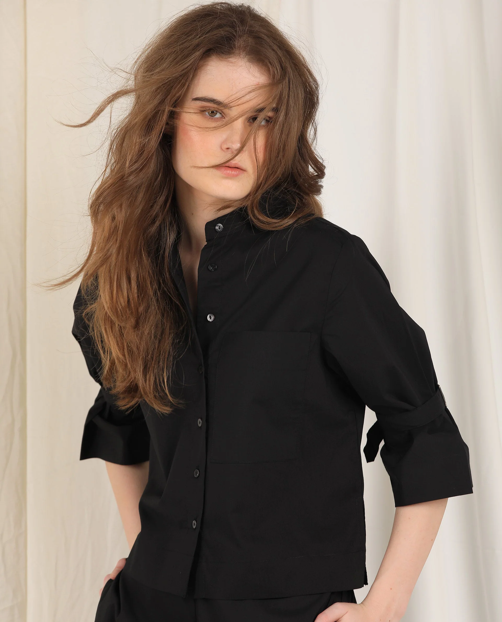 Rareism Women's Sendai Black Mandarin Collar Plain Knee Length Regular Fit Top - Image 9