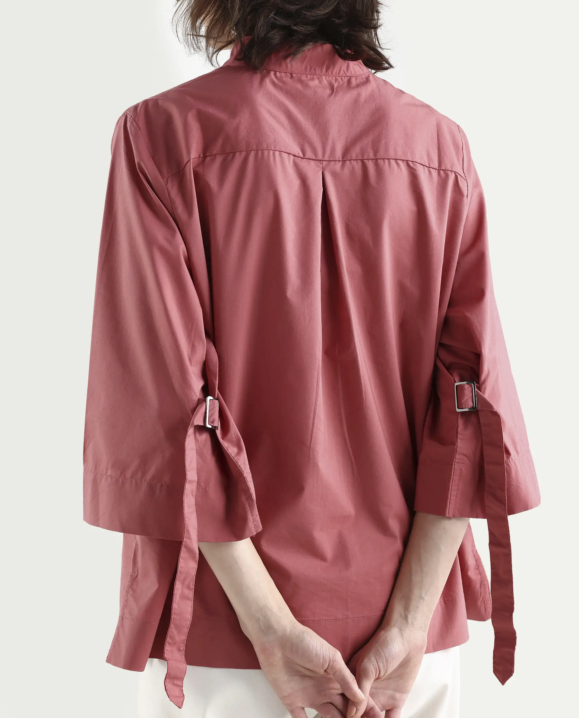 Rareism Women's Sendai Red Mandarin Collar Plain Knee Length Regular Fit Top - Image 5