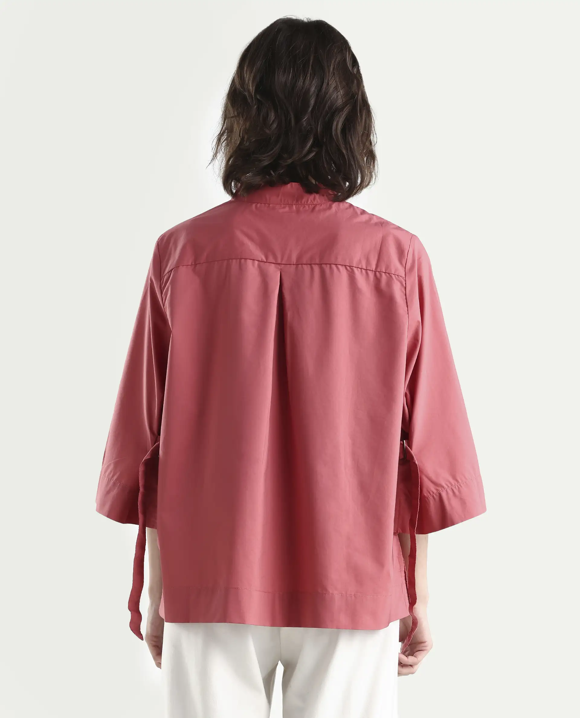 Rareism Women's Sendai Red Mandarin Collar Plain Knee Length Regular Fit Top - Image 8