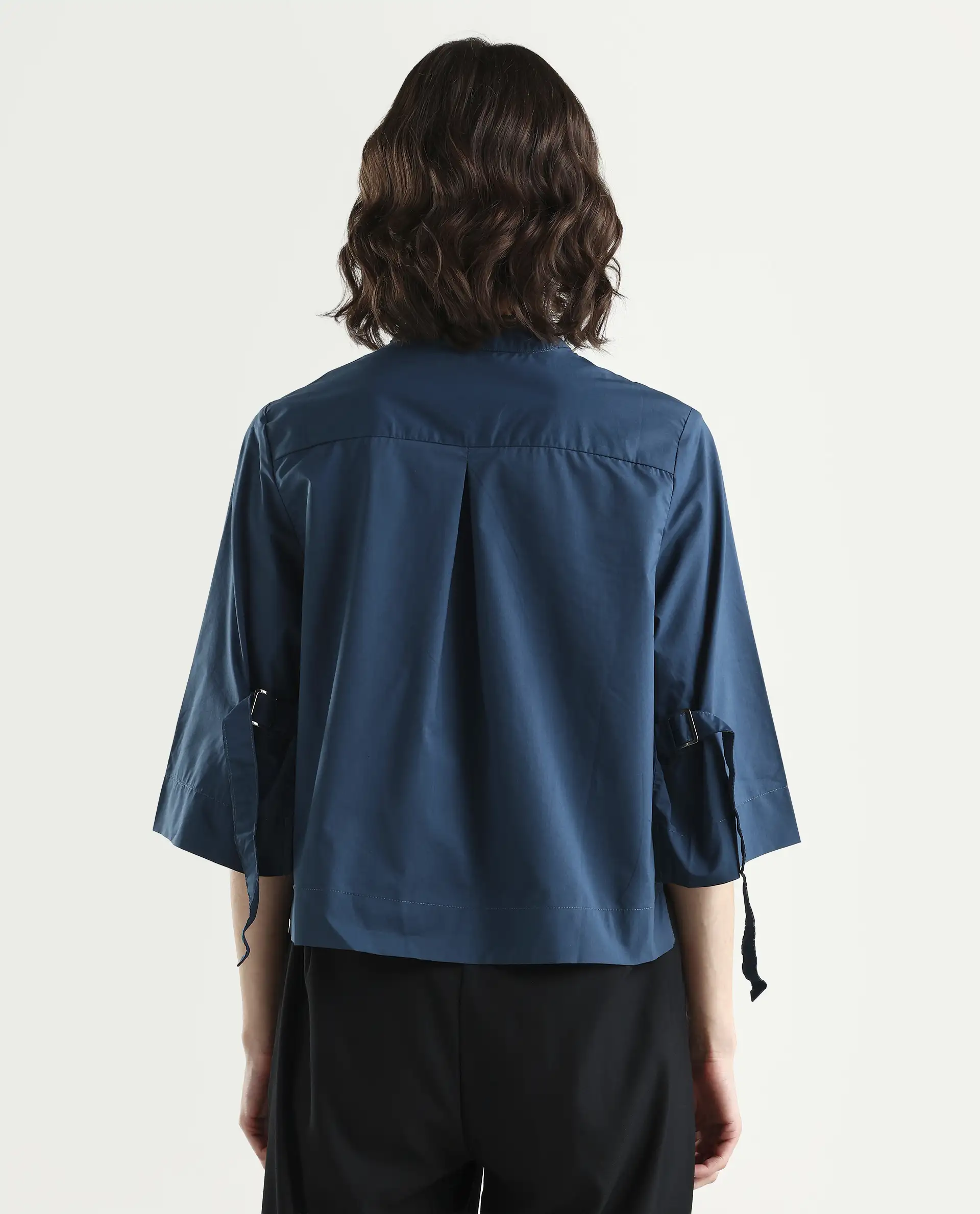 Rareism Women's Sendai Petrol Mandarin Collar Plain Knee Length Regular Fit Top - Image 7