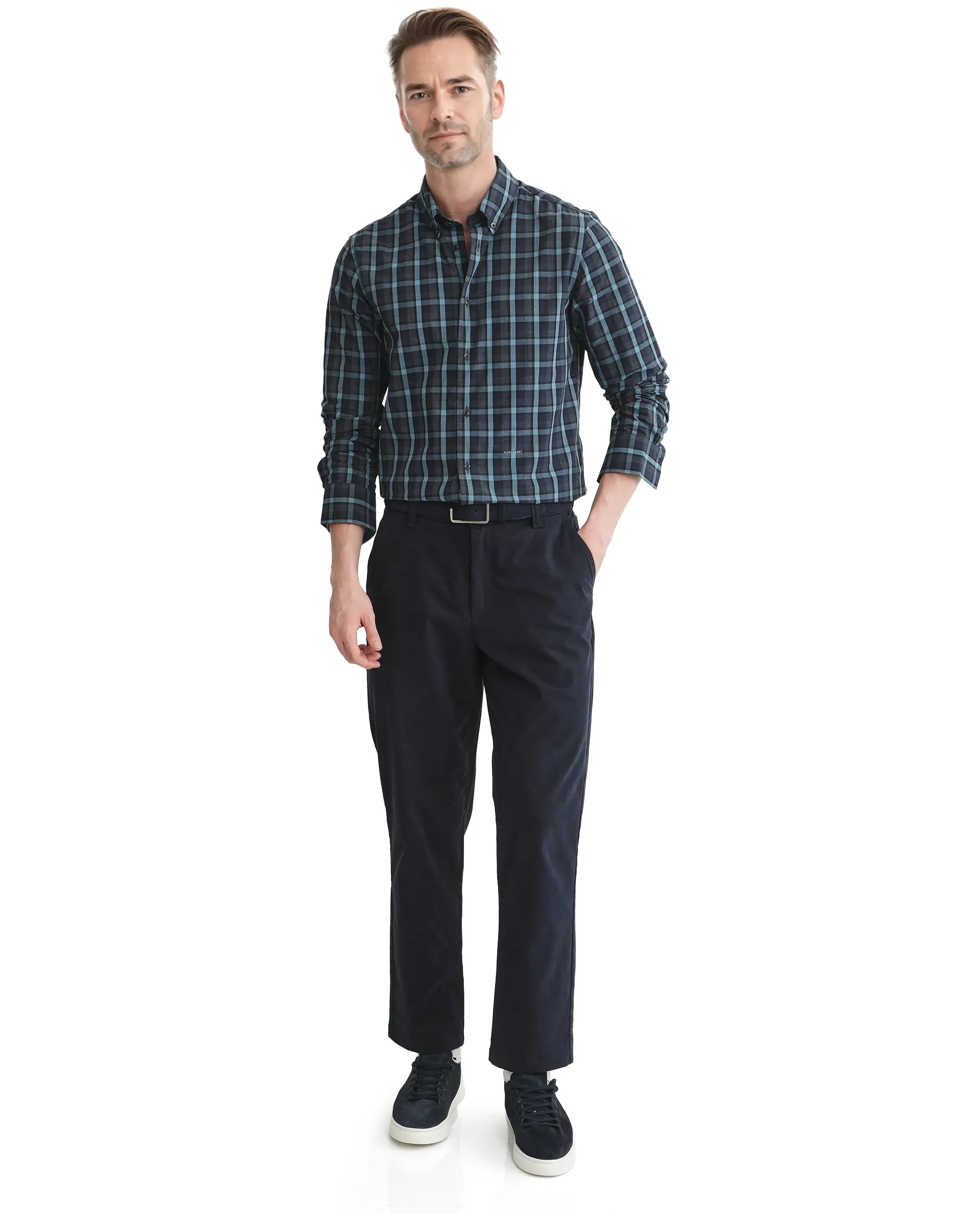 Rare Rabbit Men's Senf Navy Cotton Checked Print Regular Fit Full Sleeve Collared Shirt - Image 2