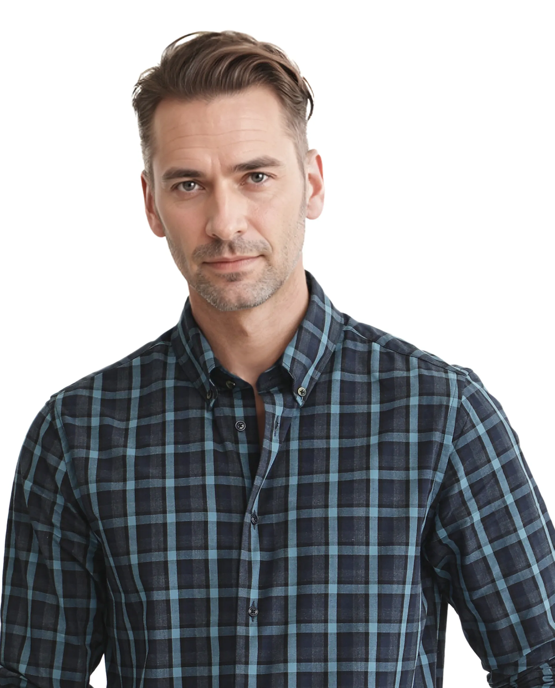 Rare Rabbit Men's Senf Navy Cotton Checked Print Regular Fit Full Sleeve Collared Shirt - Image 3