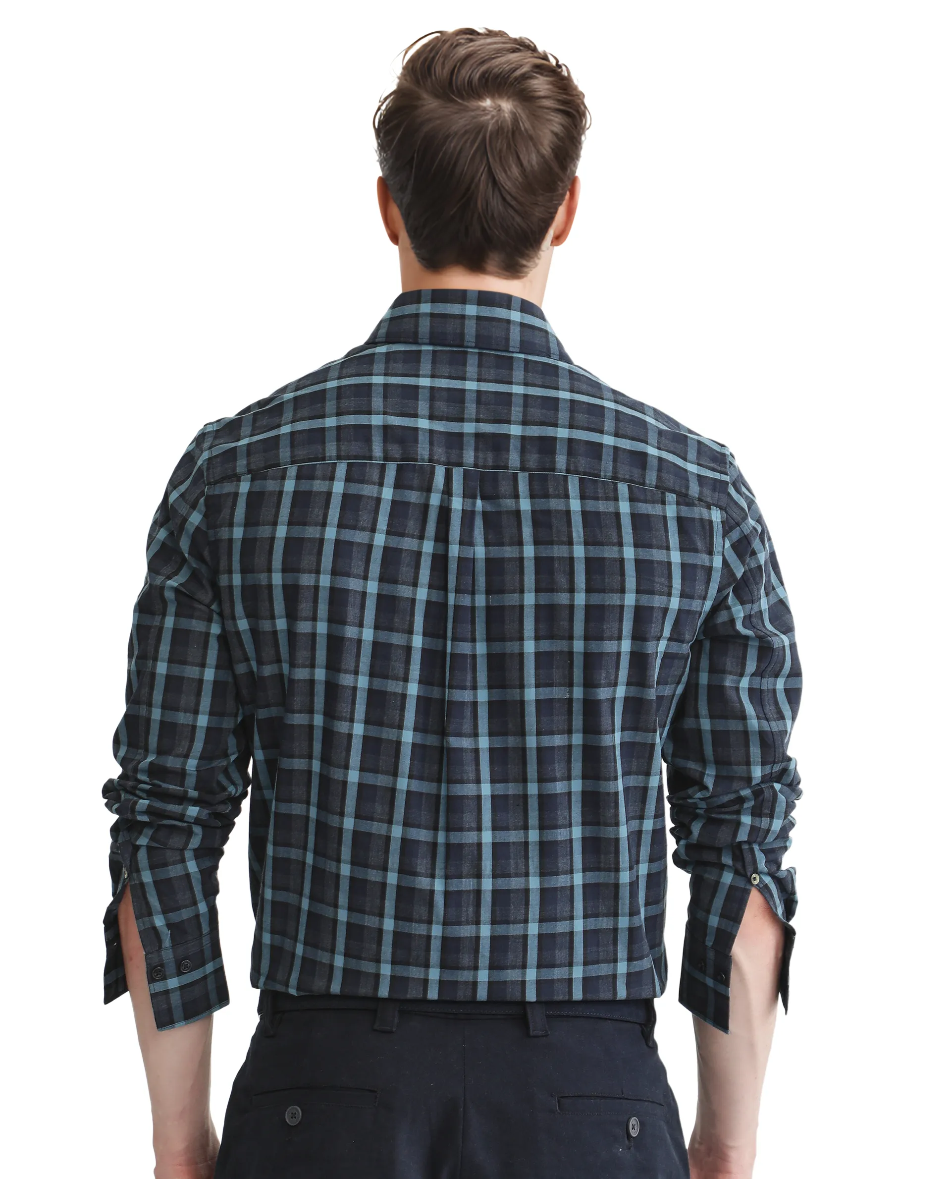 Rare Rabbit Men's Senf Navy Cotton Checked Print Regular Fit Full Sleeve Collared Shirt - Image 6