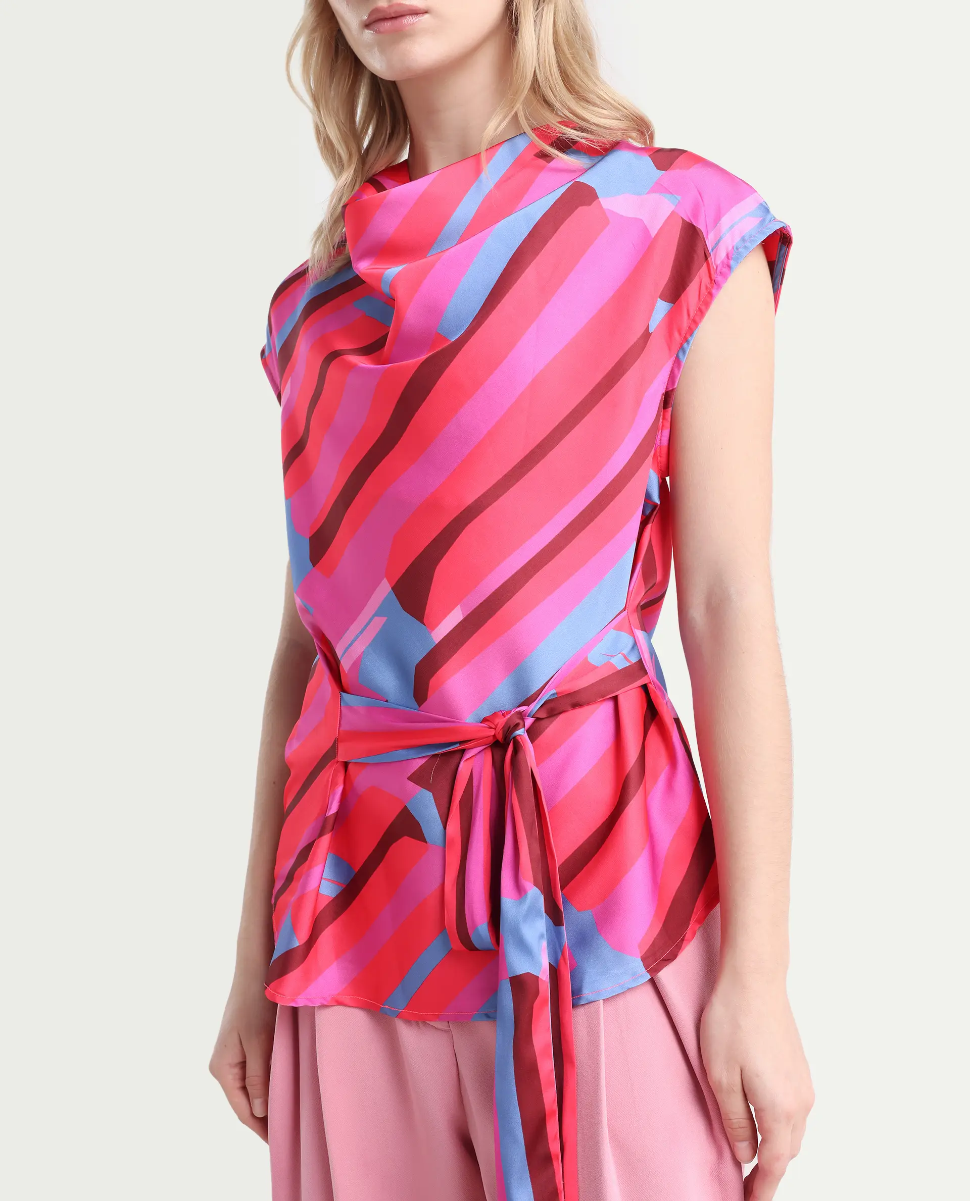 Rareism Women's Sengi Pink Polyester Cowl Neck Abstract Print Extended Sleeves Regular Fit Top - Image 4