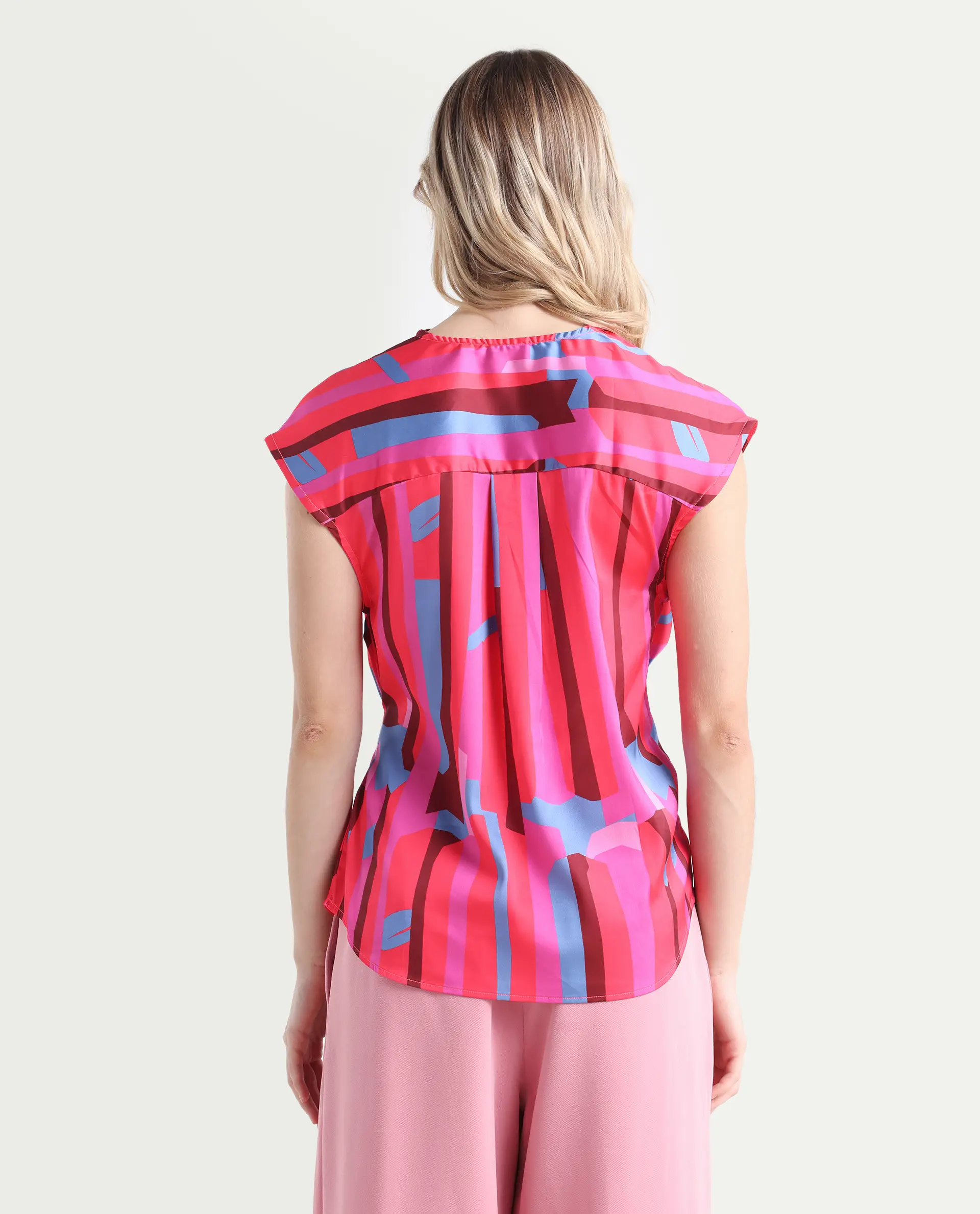 Rareism Women's Sengi Pink Polyester Cowl Neck Abstract Print Extended Sleeves Regular Fit Top - Image 7