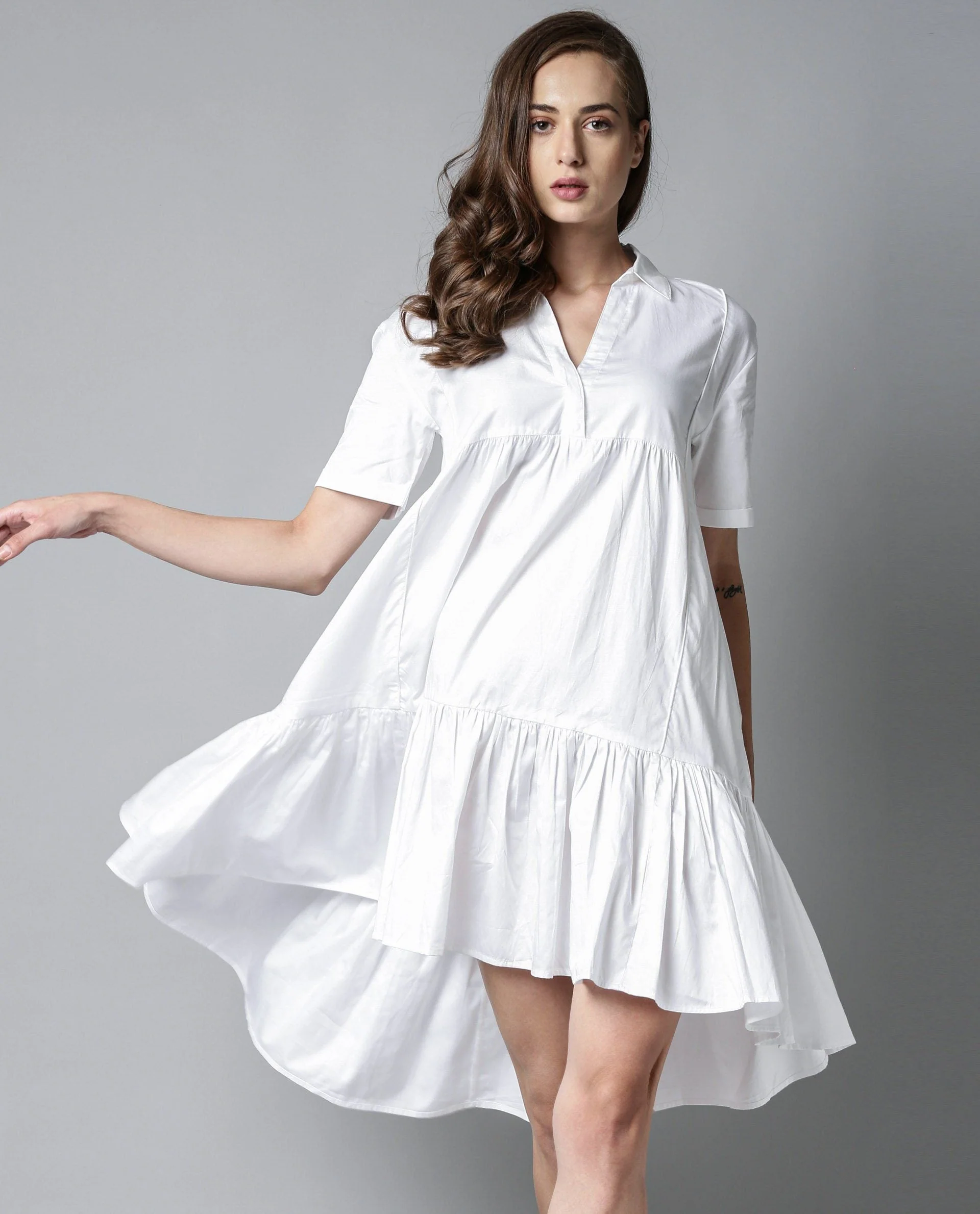Rareism Women Senure White Dress Short Sleeves Solid - Image 3