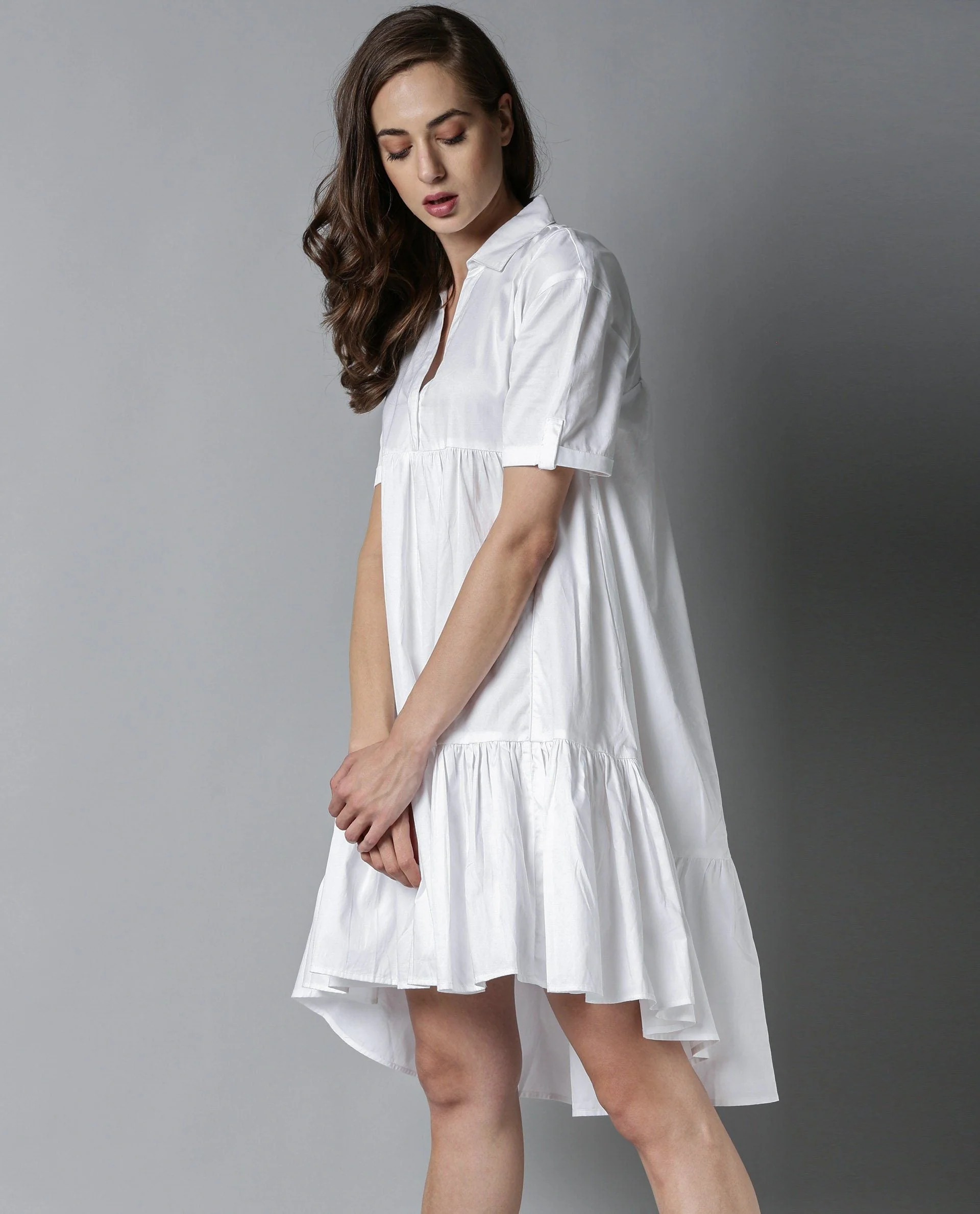 Rareism Women Senure White Dress Short Sleeves Solid - Image 4