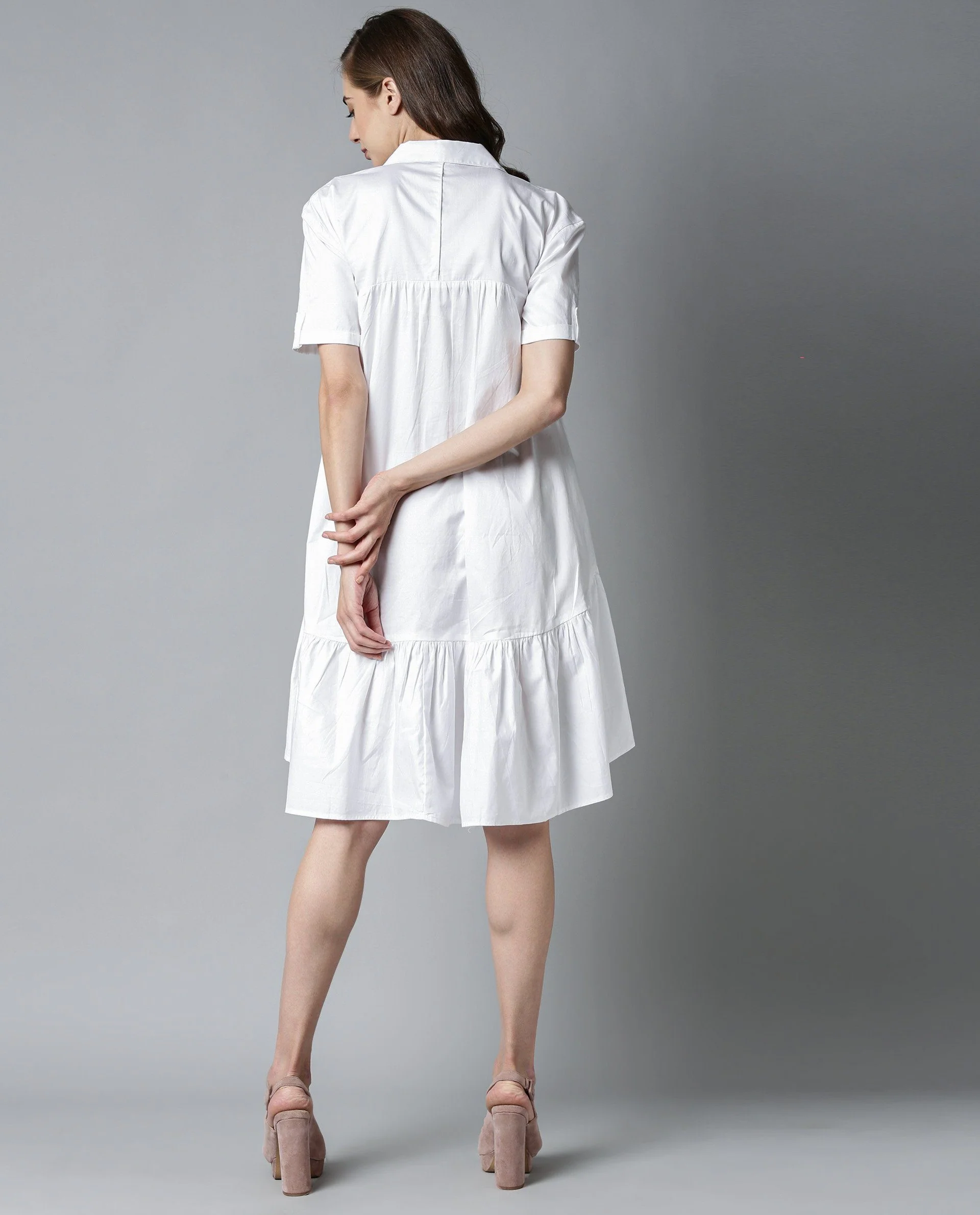 Rareism Women Senure White Dress Short Sleeves Solid - Image 5