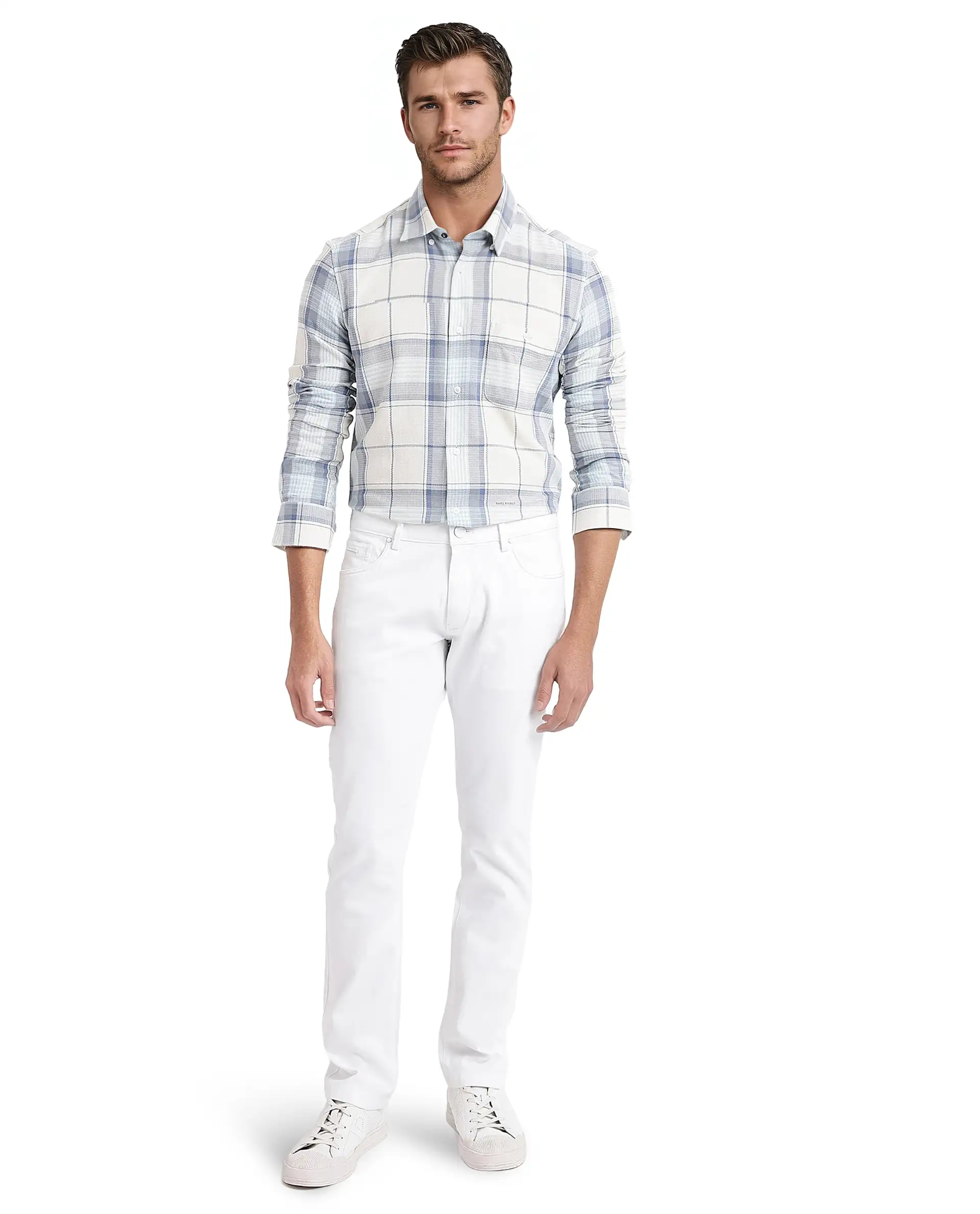 Rare Rabbit Men's Senza Off White Cotton Checked Print Regular Fit Full Sleeve Button-Down Collar Shirt - Image 2