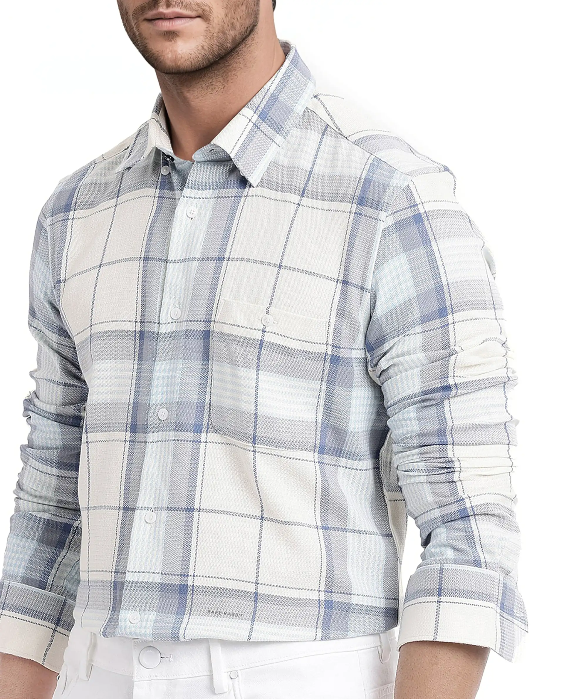 Rare Rabbit Men's Senza Off White Cotton Checked Print Regular Fit Full Sleeve Button-Down Collar Shirt - Image 3