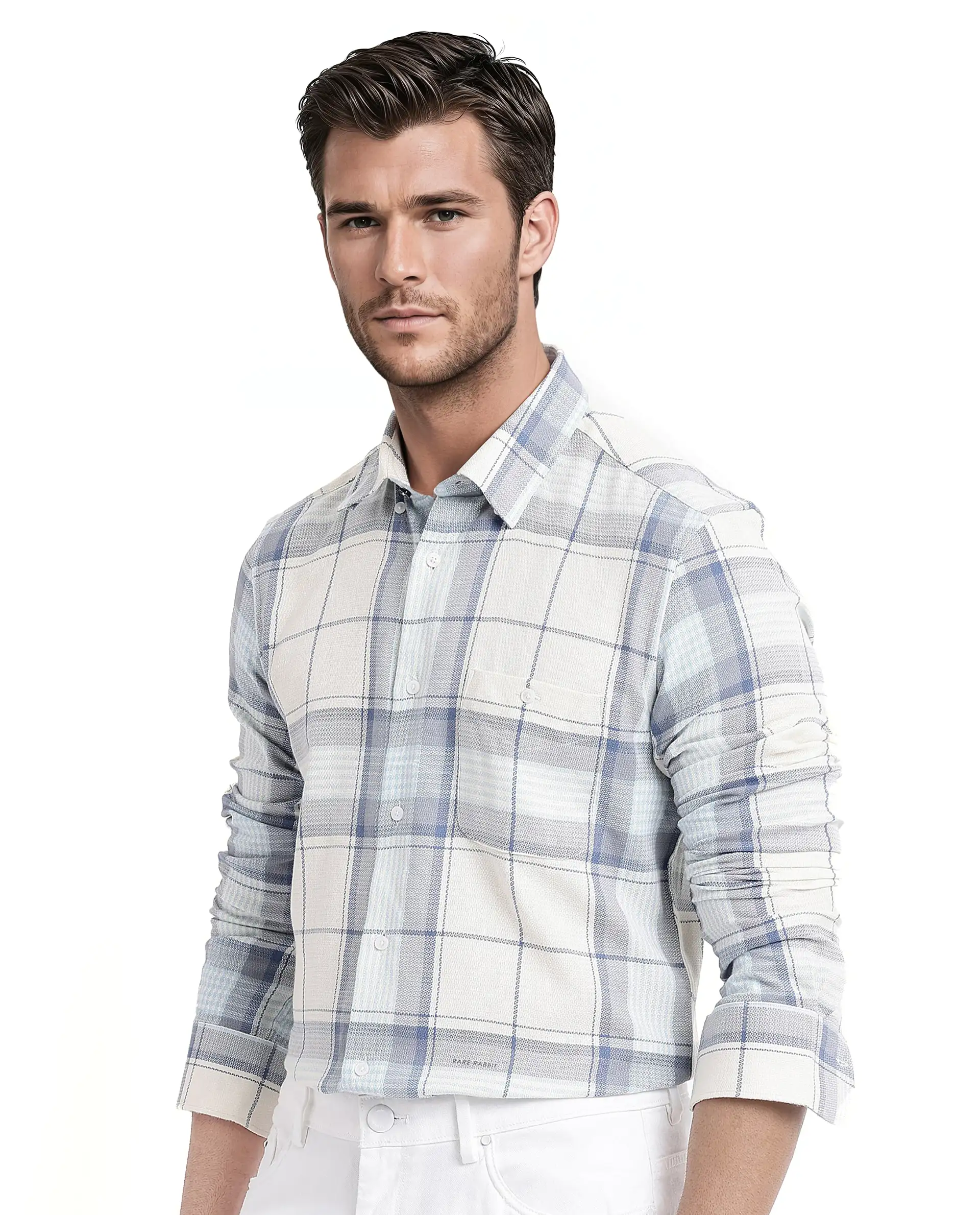 Rare Rabbit Men's Senza Off White Cotton Checked Print Regular Fit Full Sleeve Button-Down Collar Shirt - Image 7