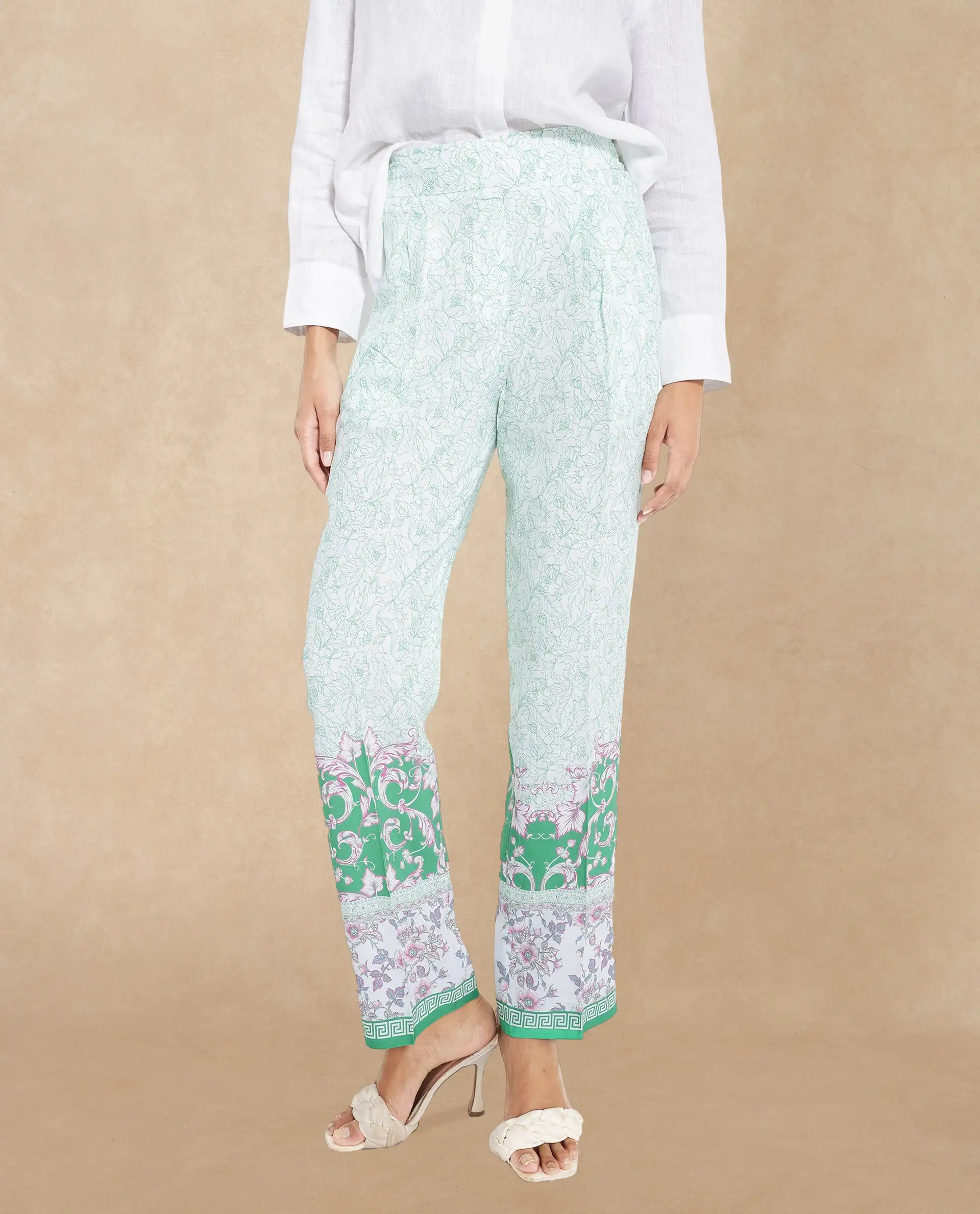Rareism Women's Sepio-B Light Green Viscose Abstract Print Ankle Length Straight Fit Trouser - Image 2