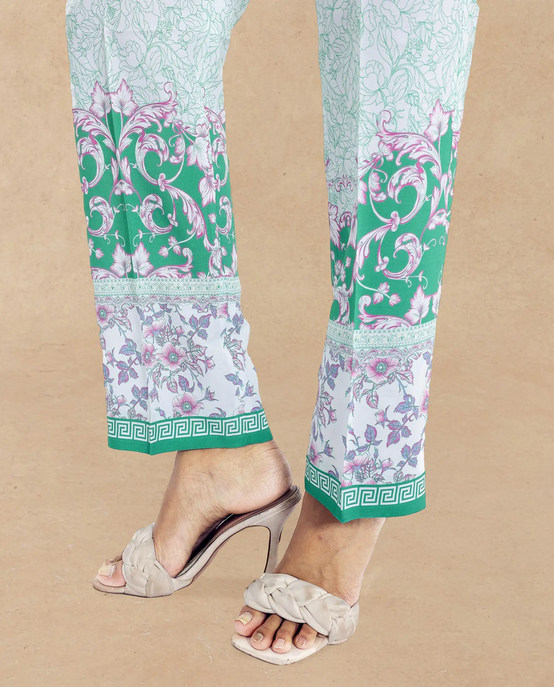 Rareism Women's Sepio-B Light Green Viscose Abstract Print Ankle Length Straight Fit Trouser - Image 3