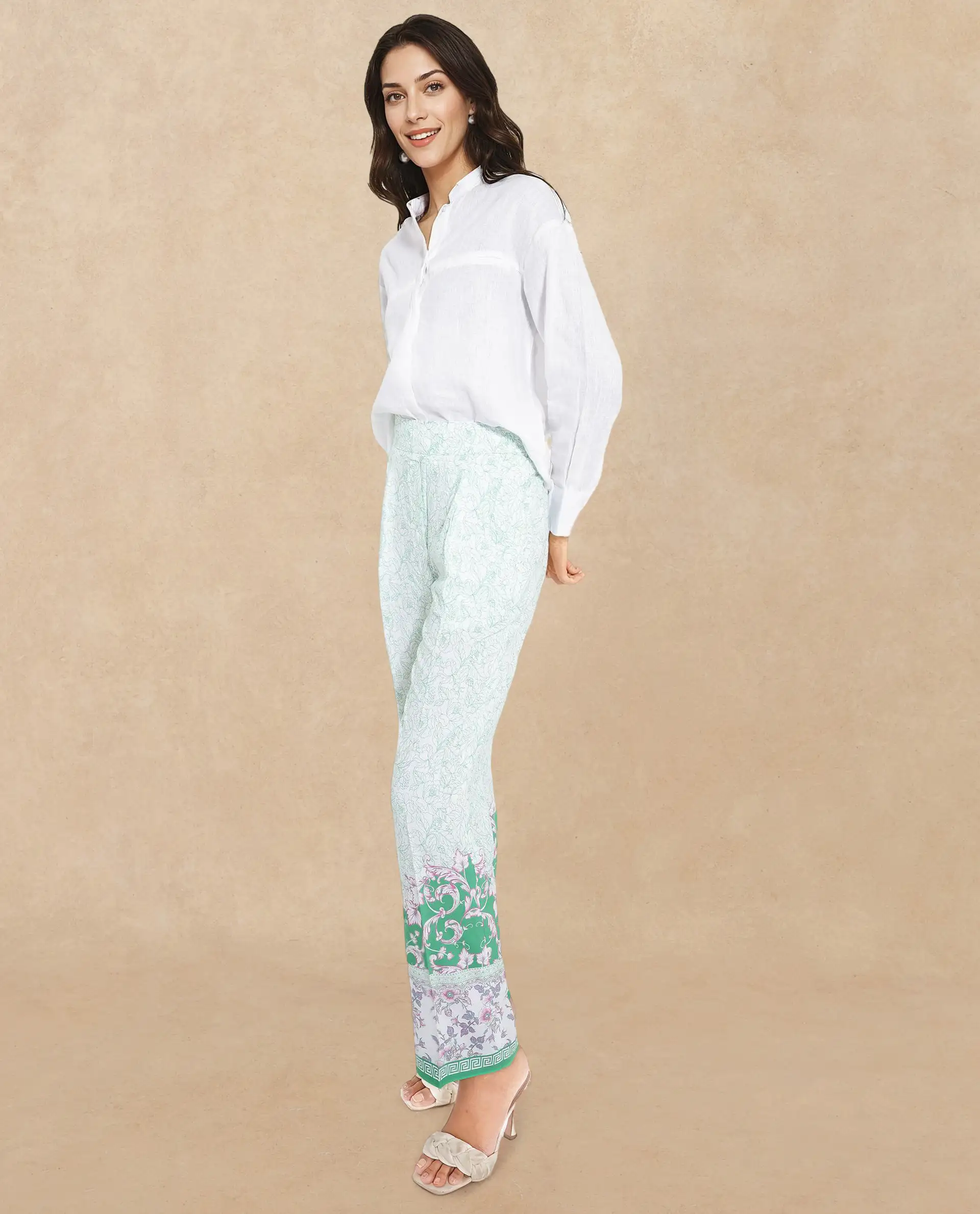 Rareism Women's Sepio-B Light Green Viscose Abstract Print Ankle Length Straight Fit Trouser - Image 5