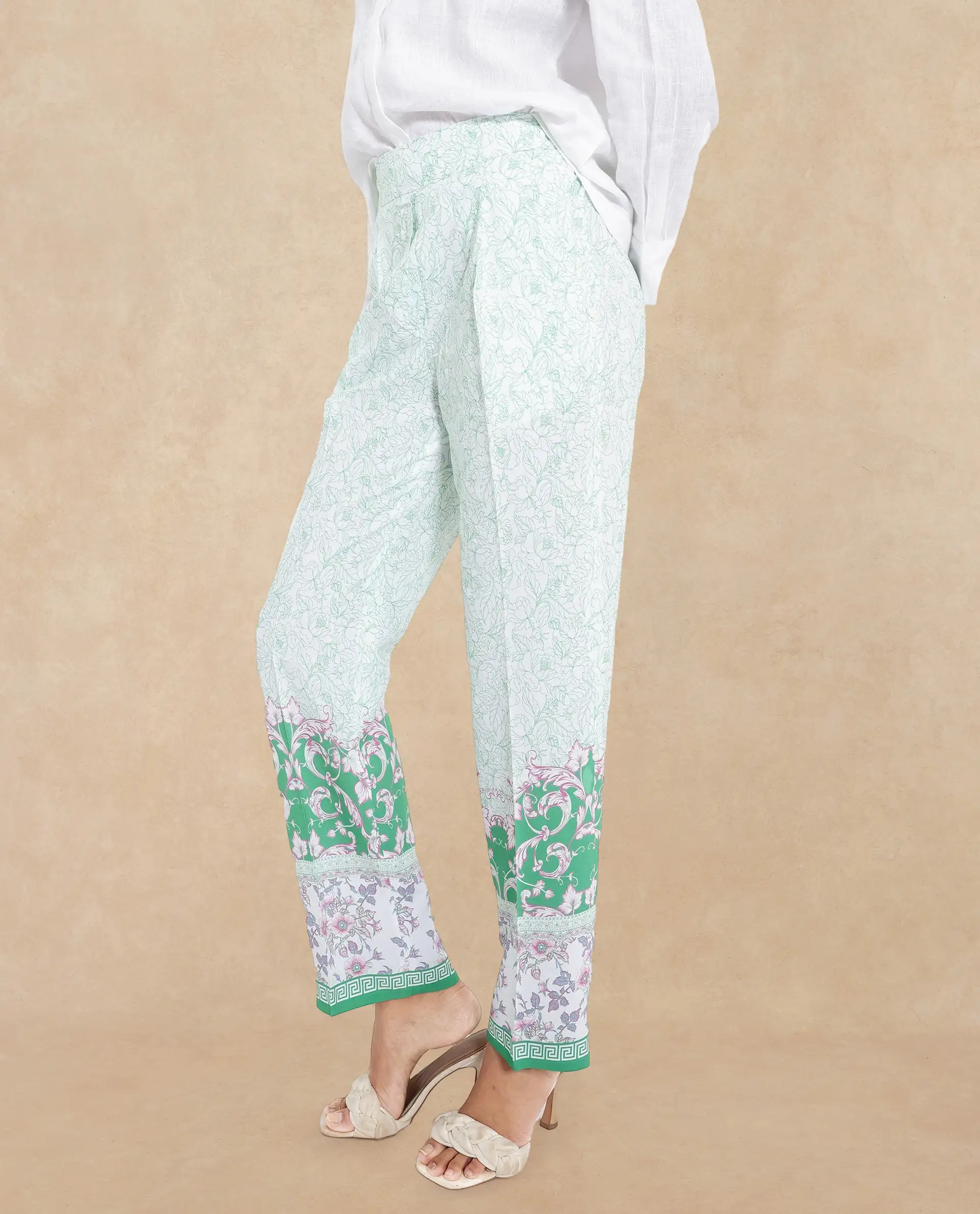 Rareism Women's Sepio-B Light Green Viscose Abstract Print Ankle Length Straight Fit Trouser - Image 6