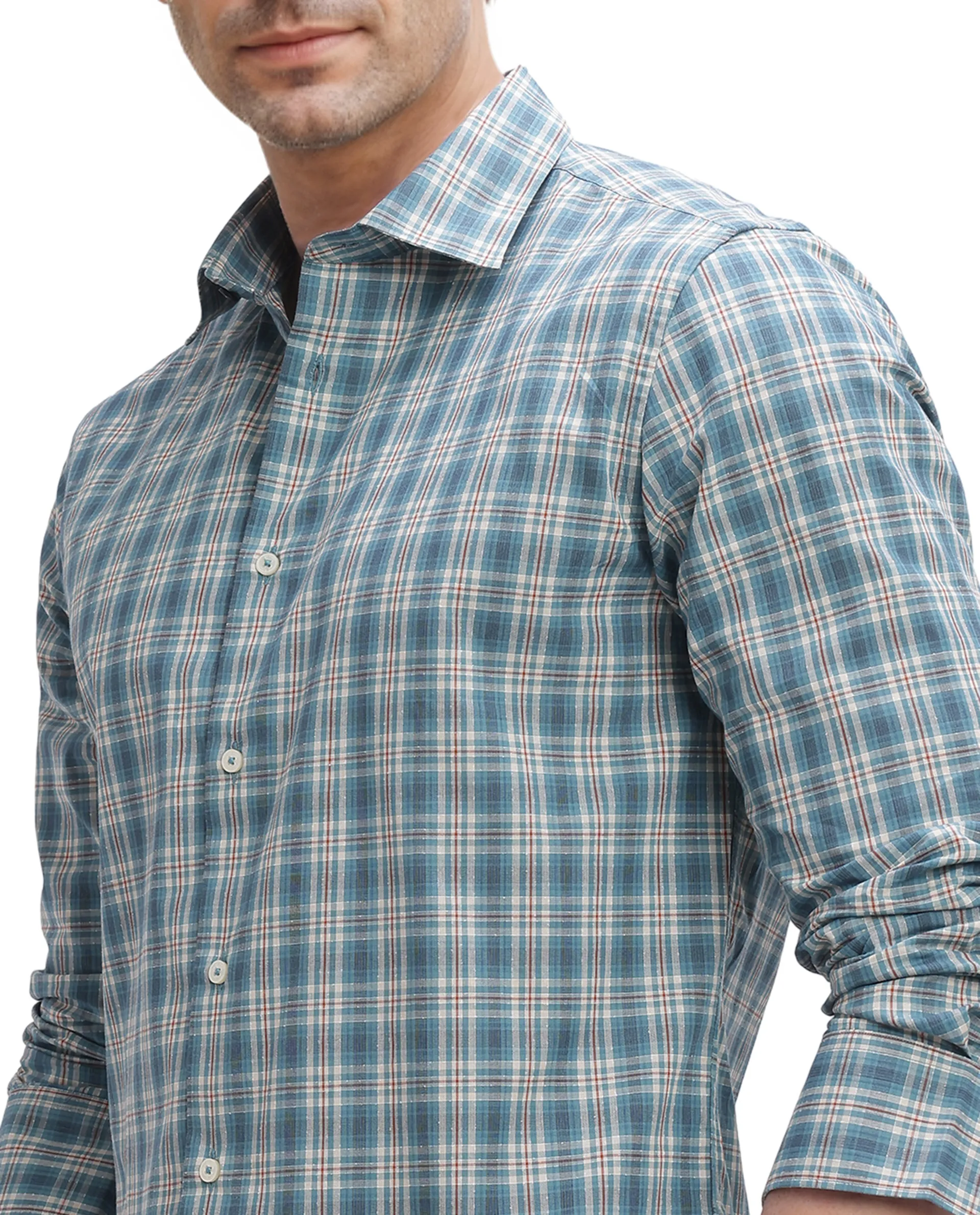 Rare Rabbit Men's Sept Turq Cotton Checked Print Regular Fit Full Sleeve Collared Shirt - Image 3