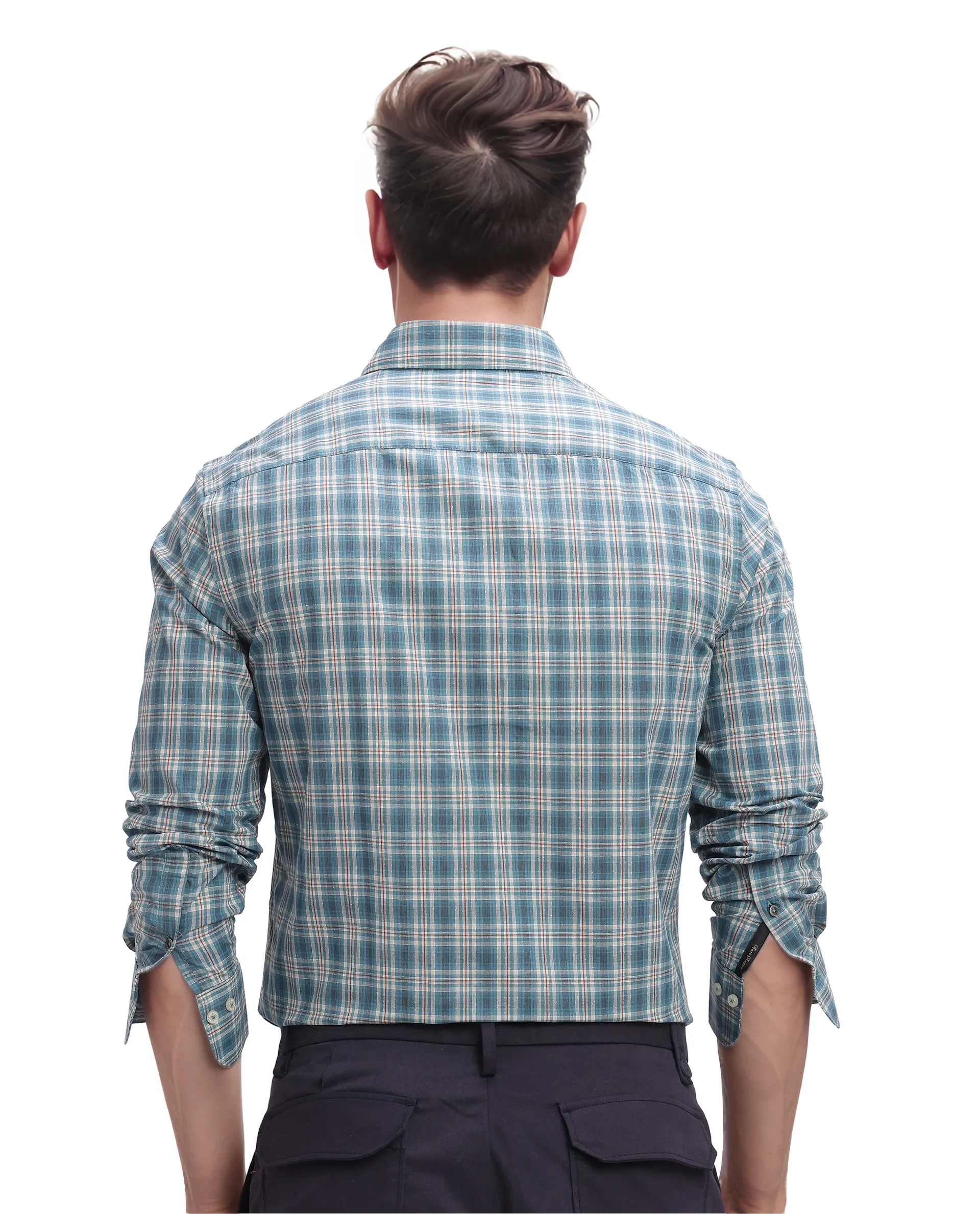 Rare Rabbit Men's Sept Turq Cotton Checked Print Regular Fit Full Sleeve Collared Shirt - Image 4