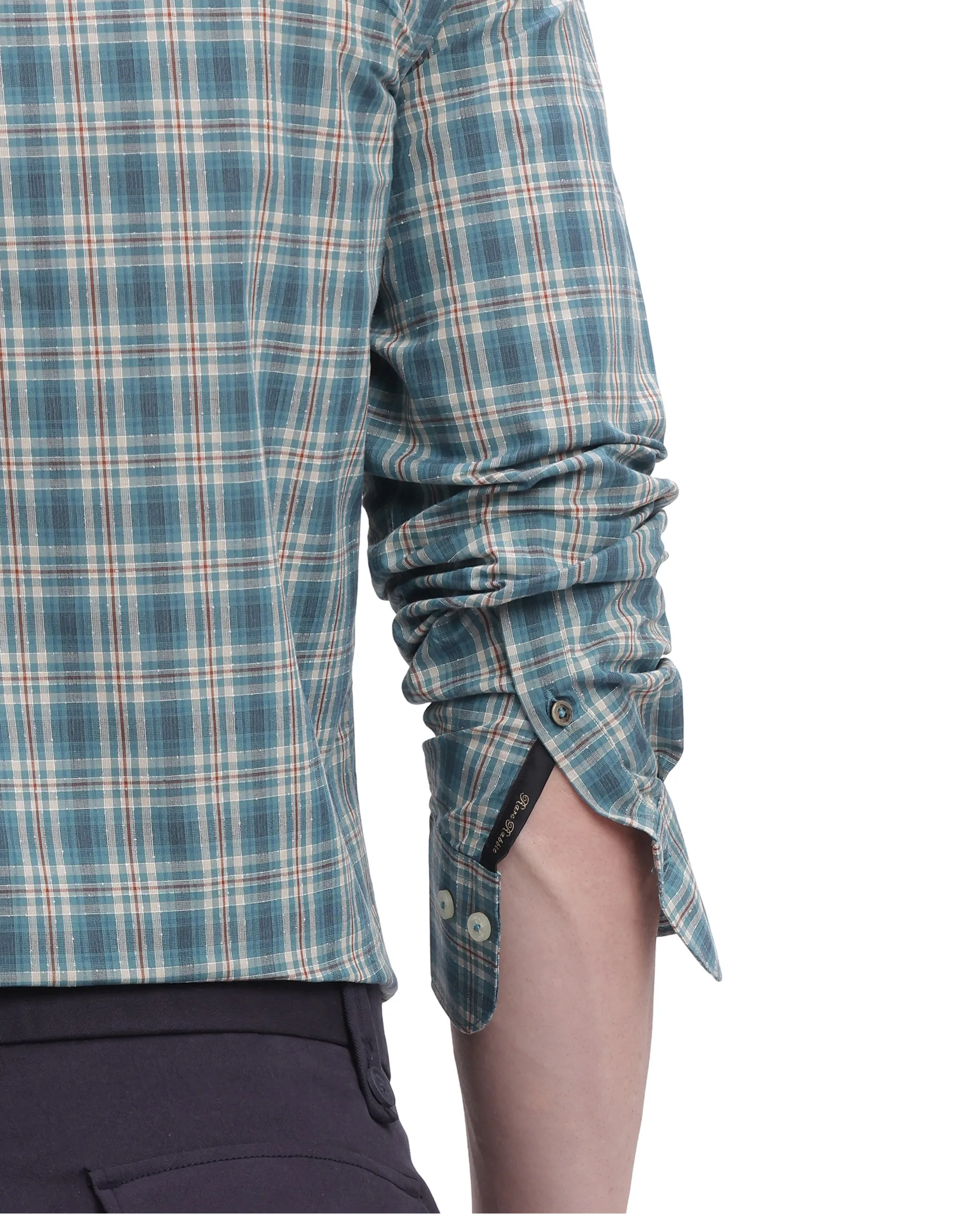 Rare Rabbit Men's Sept Turq Cotton Checked Print Regular Fit Full Sleeve Collared Shirt - Image 9
