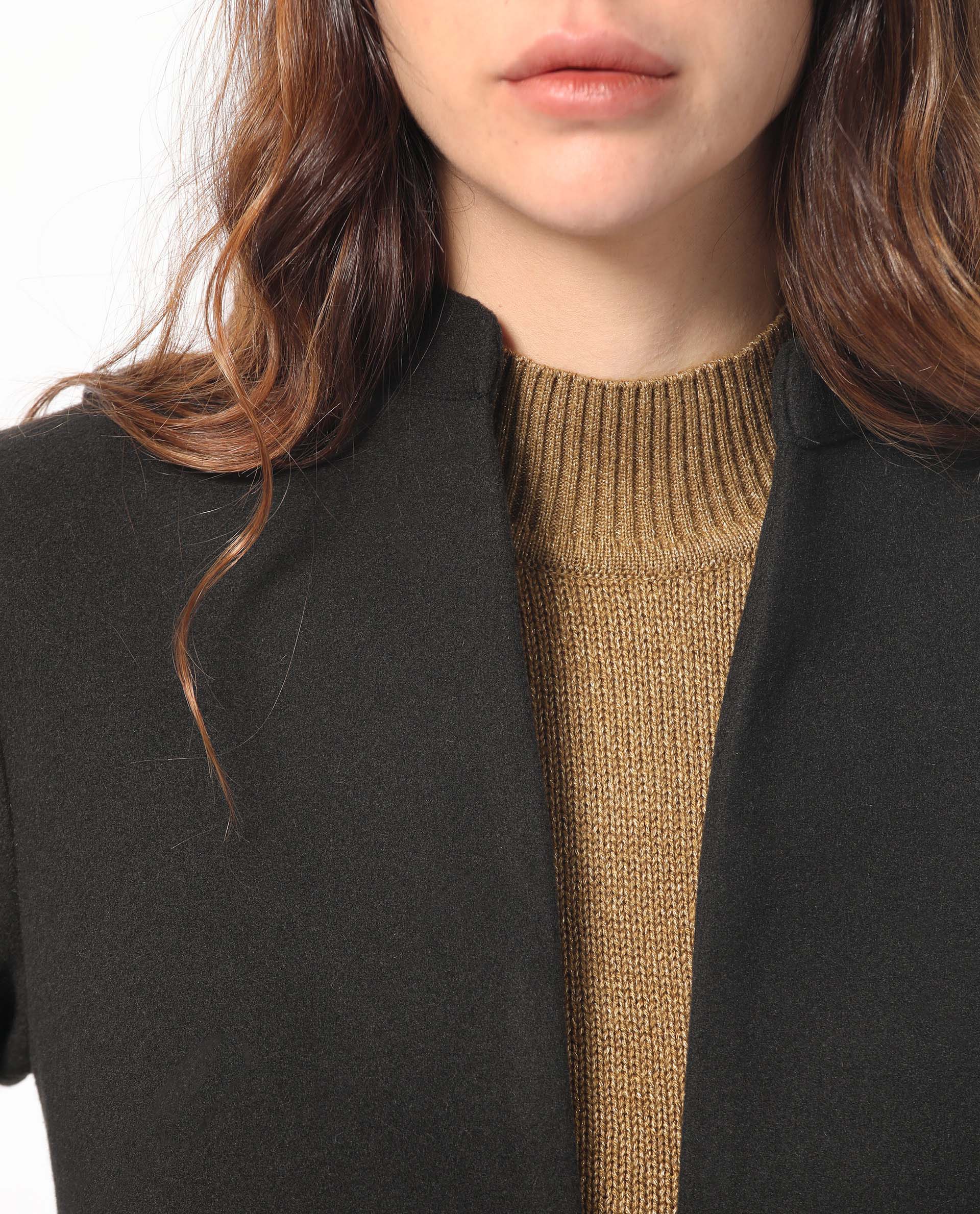 Rareism Women's Sera Black Polyester High Neck Plain Knee Length Regular Fit Jacket - Image 2