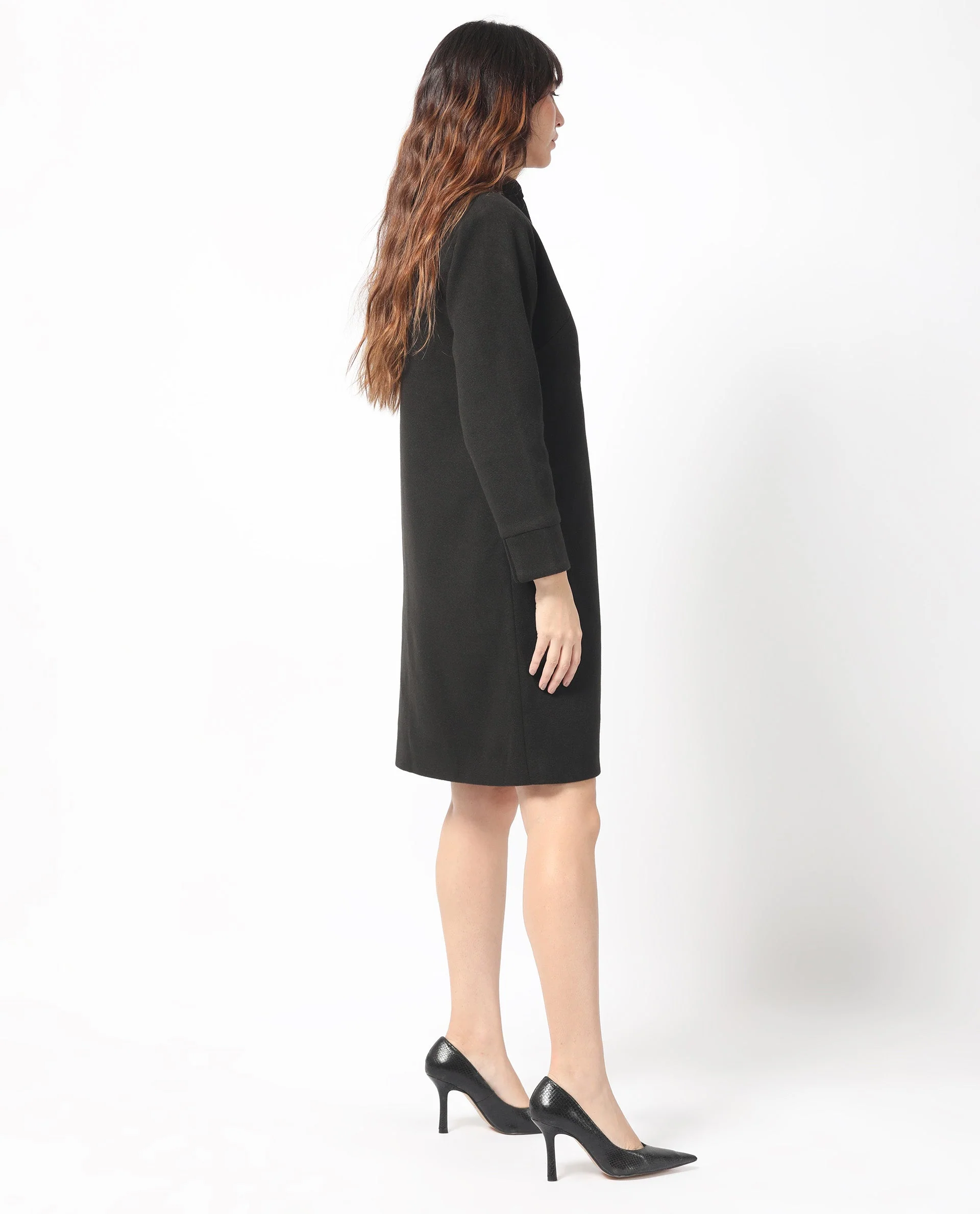 Rareism Women's Sera Black Polyester High Neck Plain Knee Length Regular Fit Jacket - Image 8
