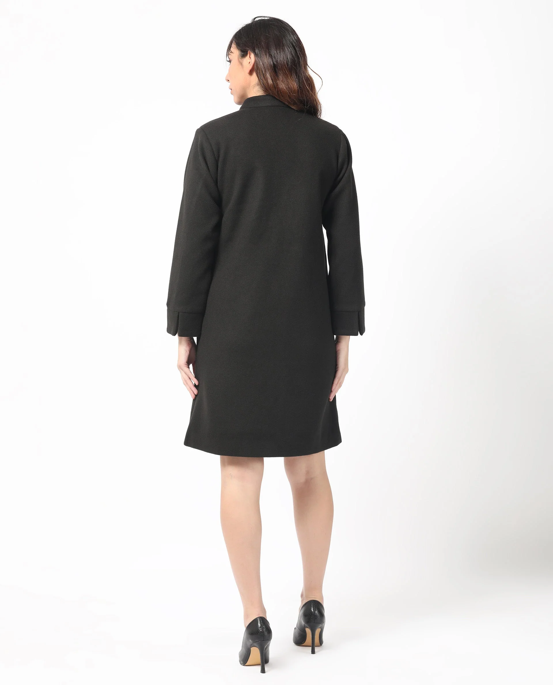 Rareism Women's Sera Black Polyester High Neck Plain Knee Length Regular Fit Jacket - Image 9