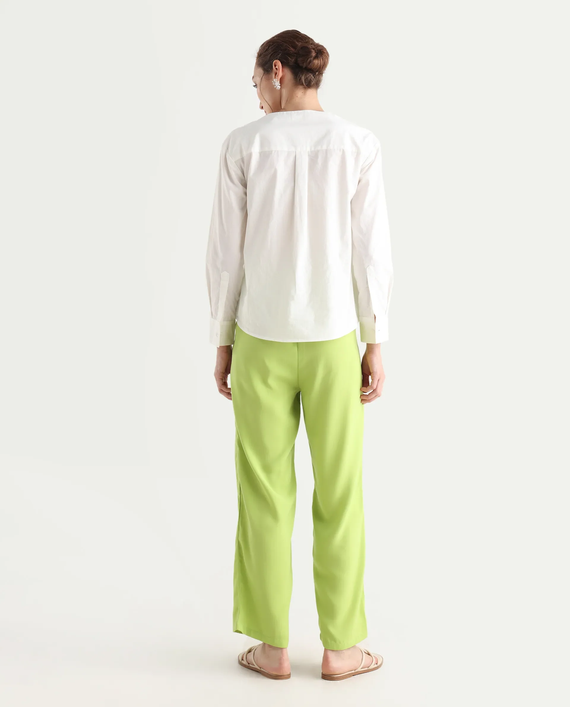Rareism Women's Serbay-B Green Polyester Plain Ankle Length Straight Fit Trouser - Image 9