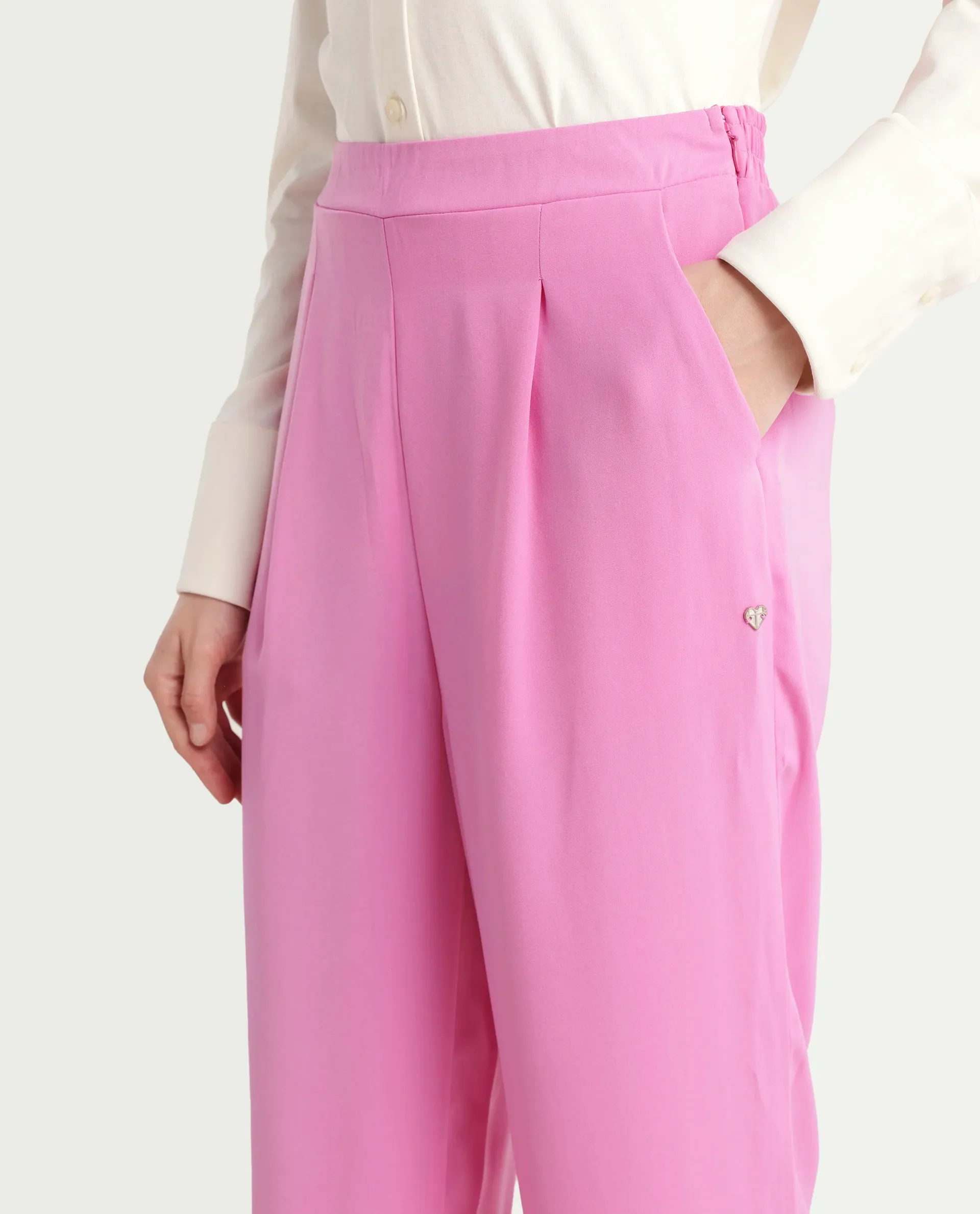 Rareism Women's Serbay-B Pink Polyester Plain Ankle Length Straight Fit Trouser - Image 4