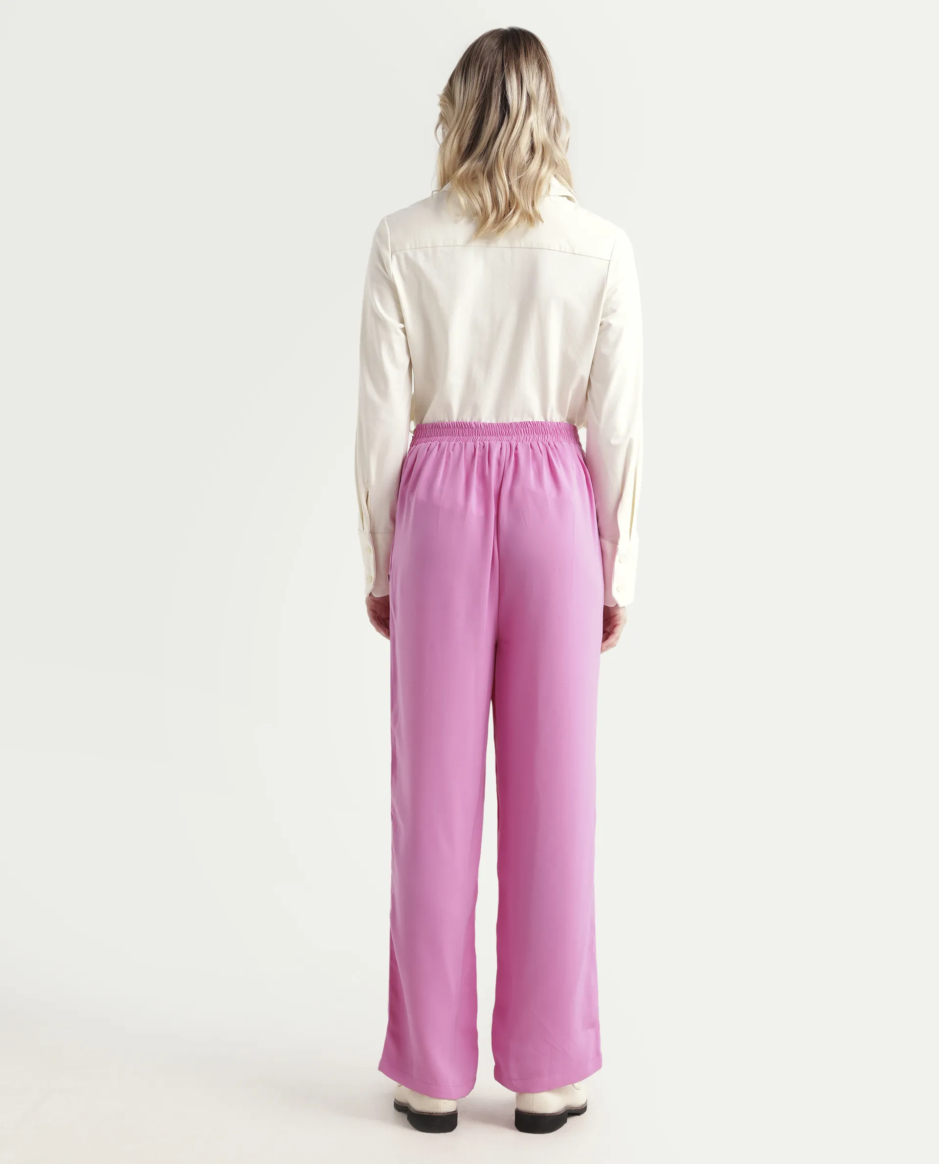 Rareism Women's Serbay-B Pink Polyester Plain Ankle Length Straight Fit Trouser - Image 7