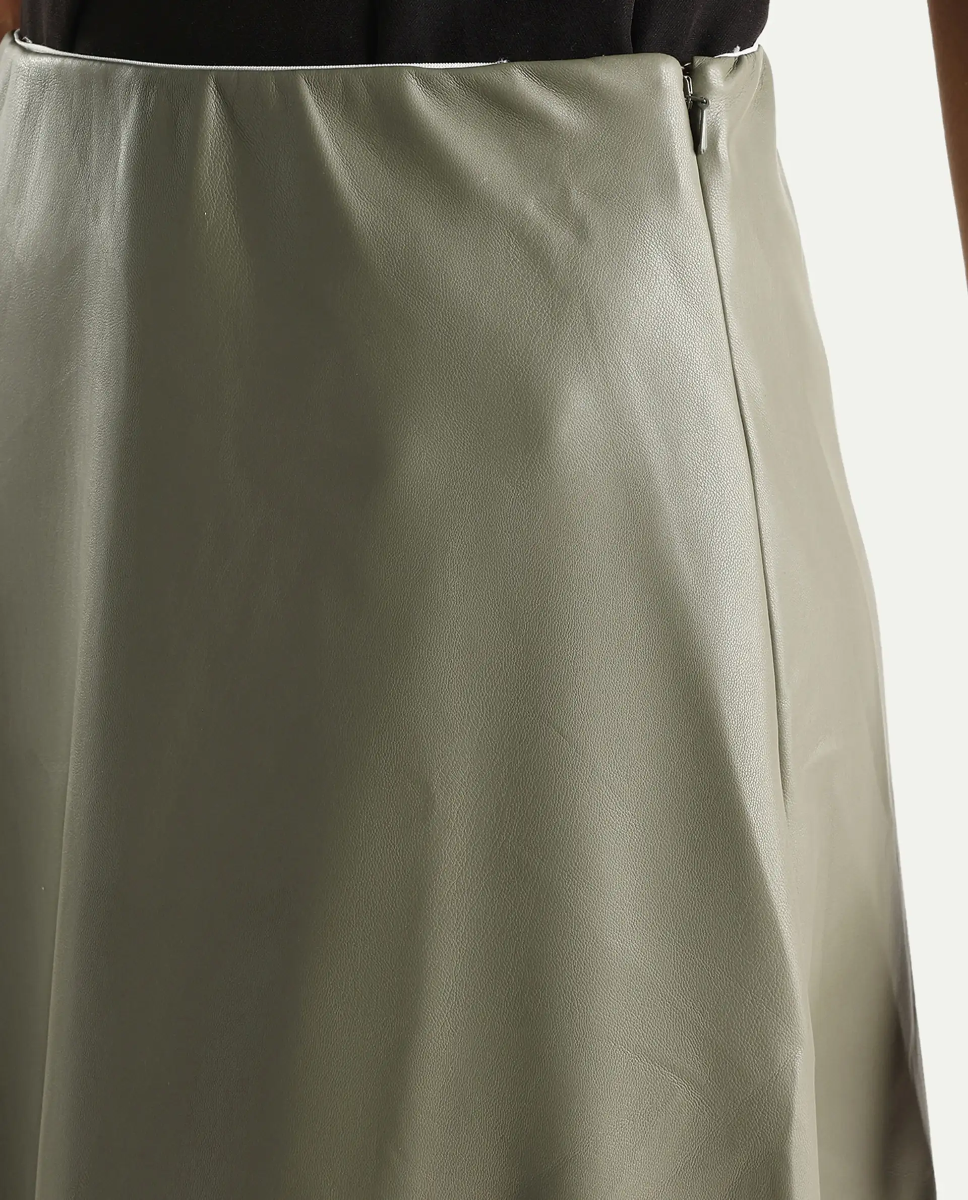 Rareism Women's Serdo Olive Polyester Dyed Midi Flared Skirt - Image 4