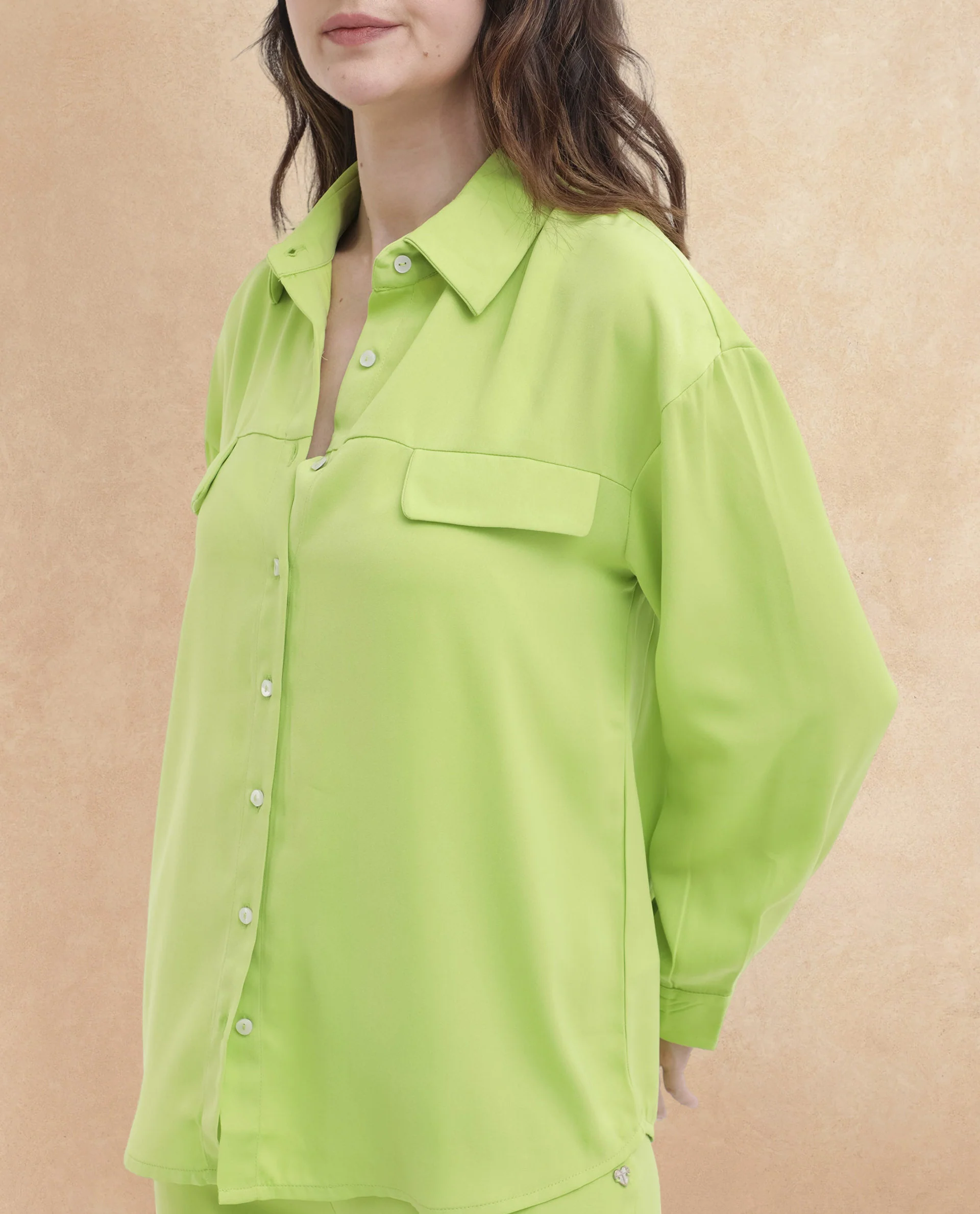 Rareism Women's Sergey-T Green Polyester Drop Collar Plain Cuffed Sleeve Regular Fit Top - Image 2
