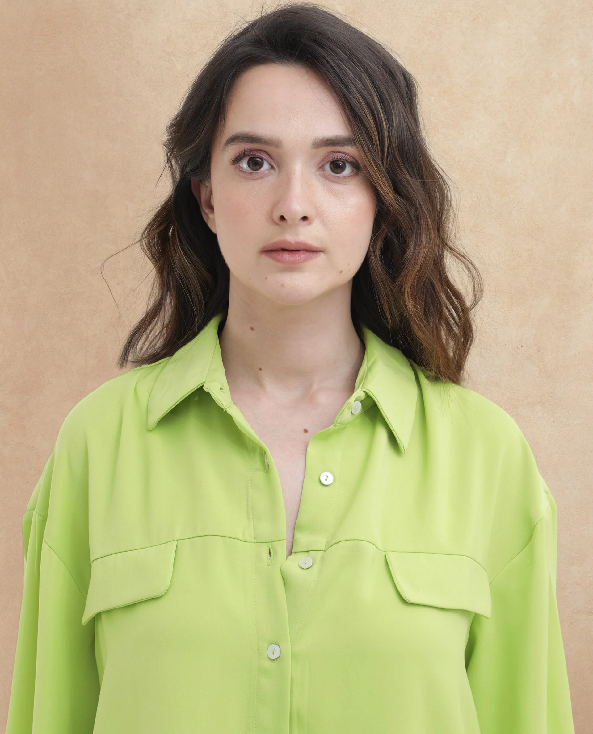Rareism Women's Sergey-T Green Polyester Drop Collar Plain Cuffed Sleeve Regular Fit Top - Image 3