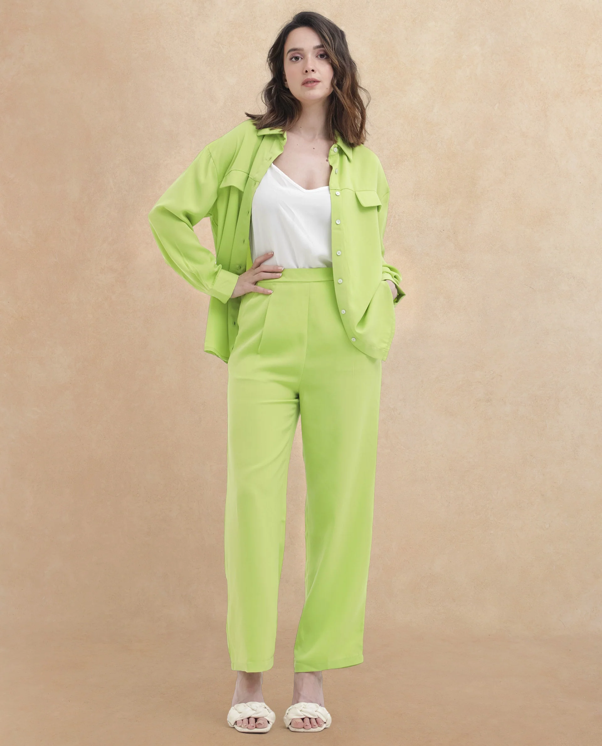 Rareism Women's Sergey-T Green Polyester Drop Collar Plain Cuffed Sleeve Regular Fit Top - Image 8
