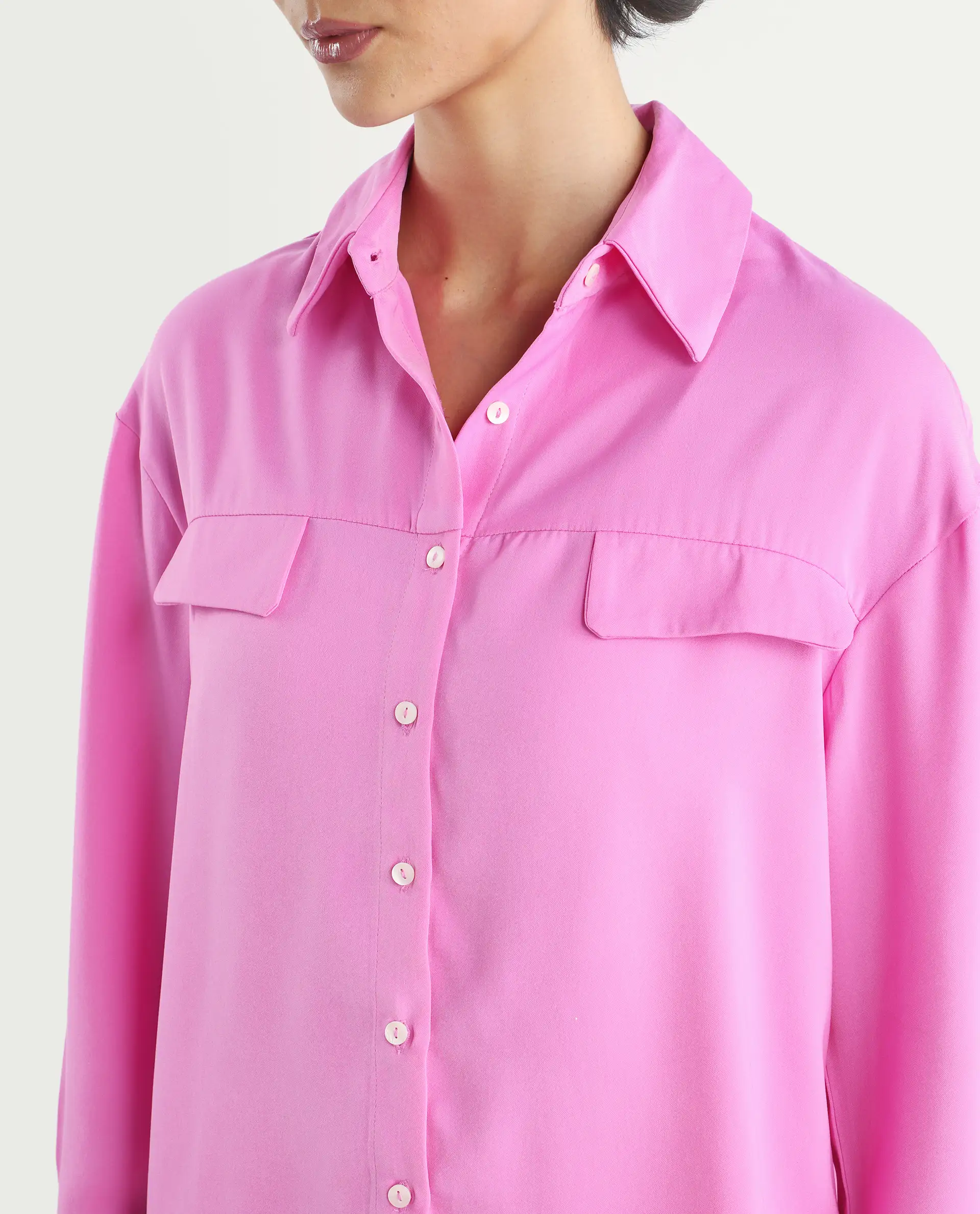 Rareism Women's Sergey-T Pink Polyester Drop Collar Plain Cuffed Sleeve Regular Fit Top - Image 4
